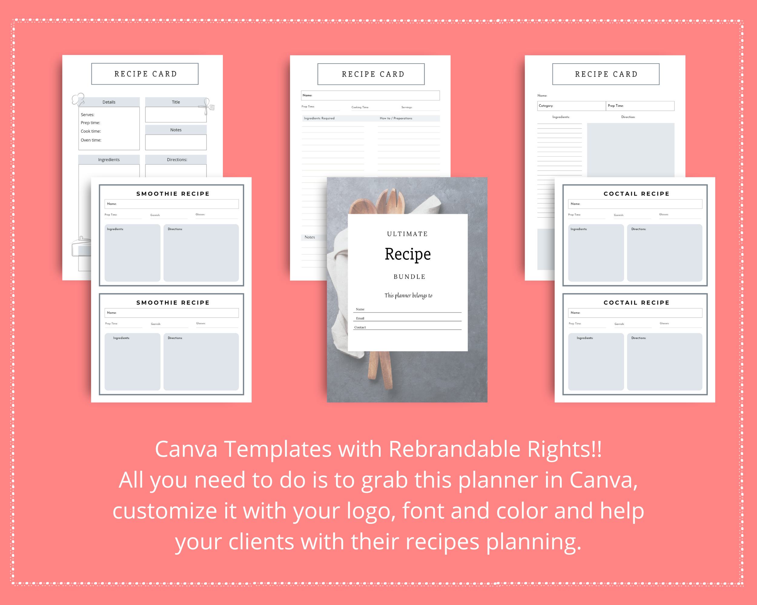 Editable Recipe Binder Templates in Canva | Commercial Use