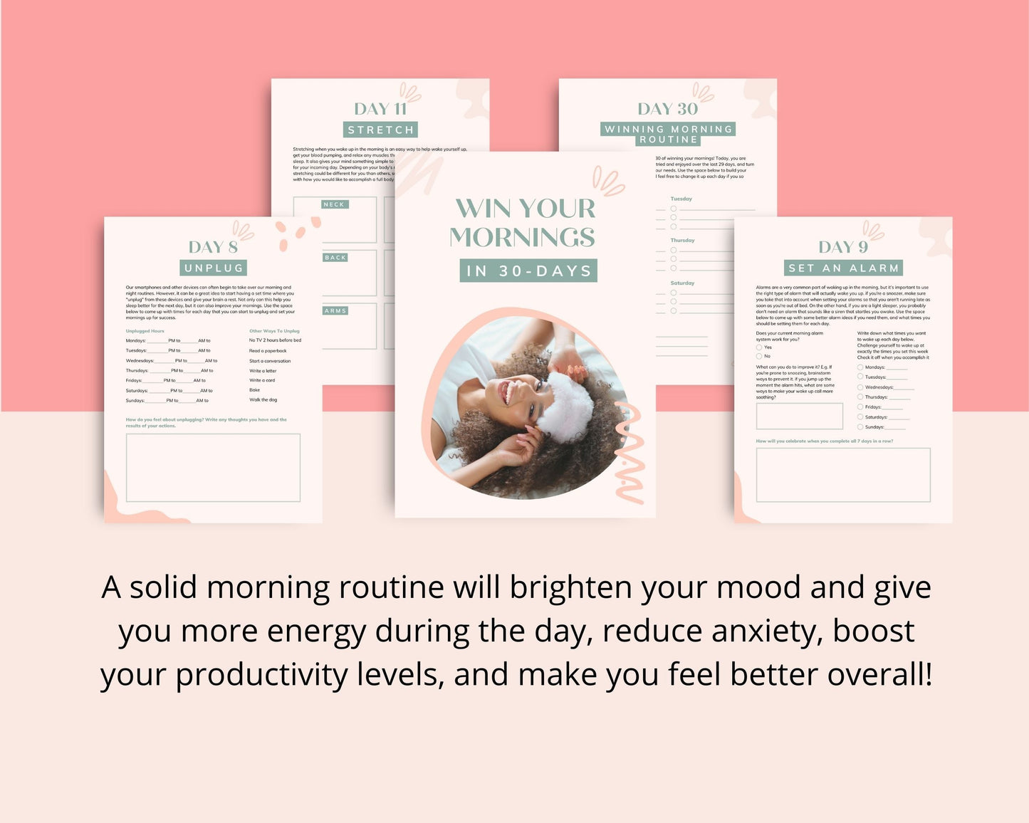 30-Day Win Your Mornings Challenge | Editable Canva Template A4 Size