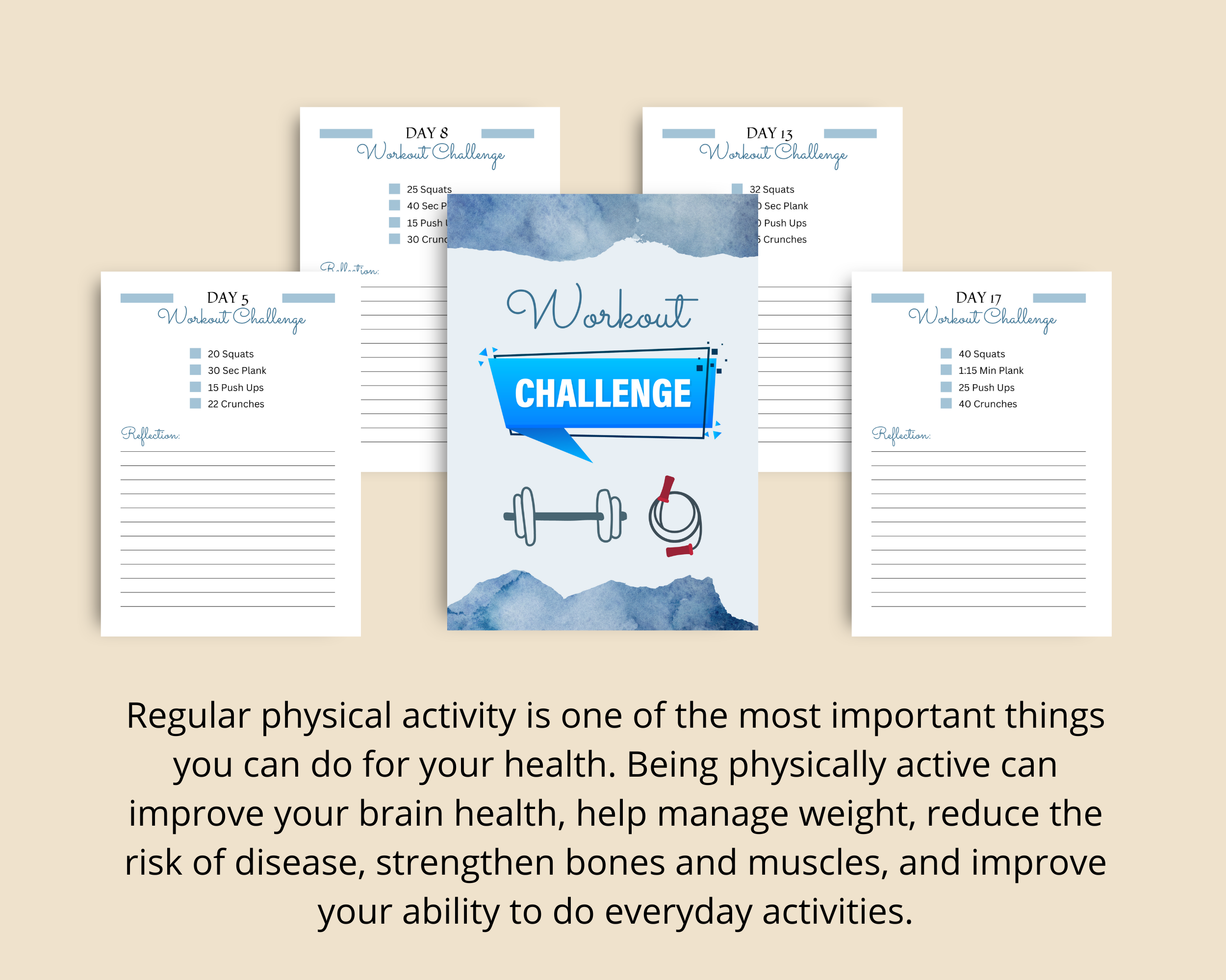 30-Day Workout Challenge | Editable Canva Template A4 Size