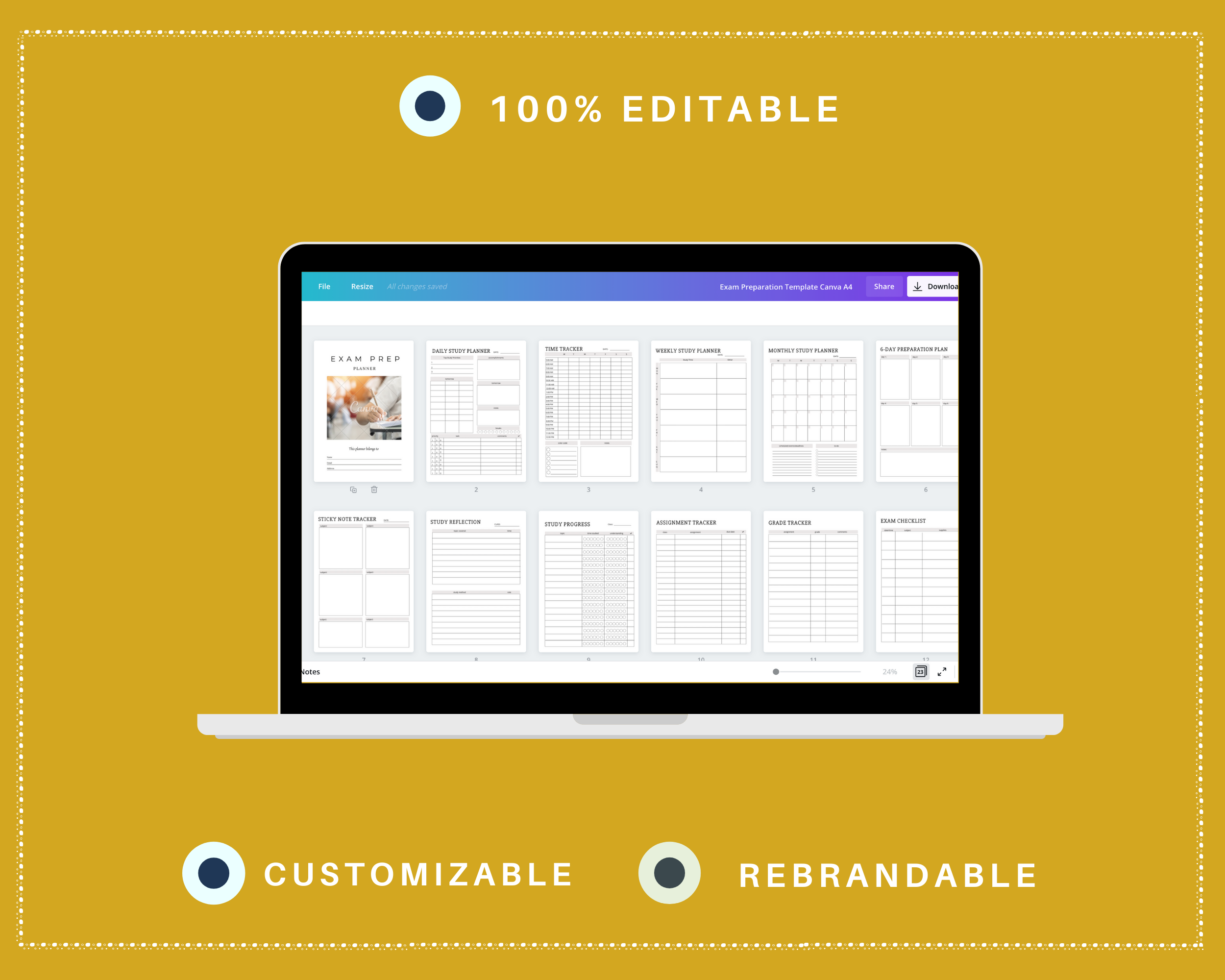 Editable Exam Preparation Planner in Canva | Commercial Use