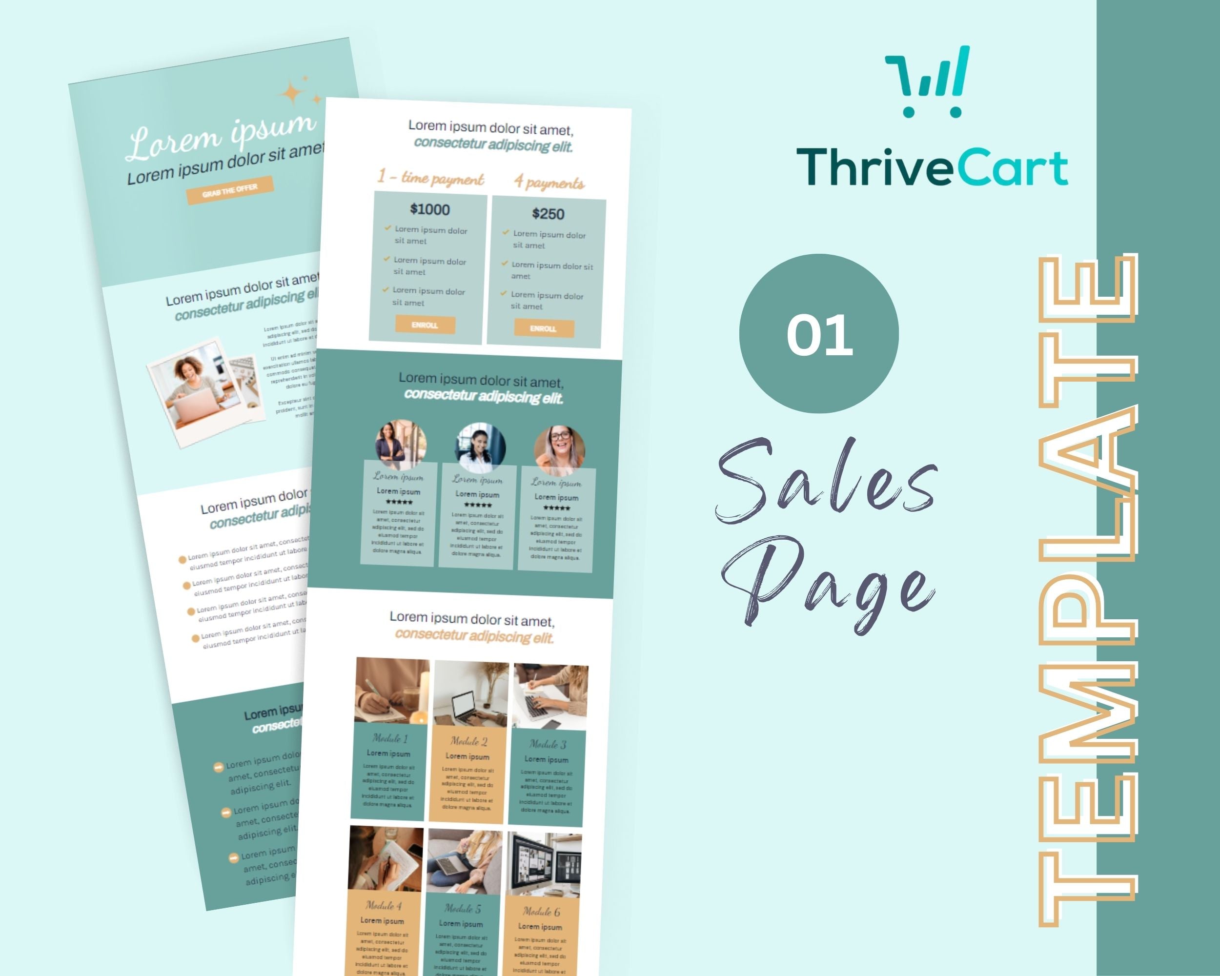 Turquoise ThriveCart 4-Page Sales Funnel Template
