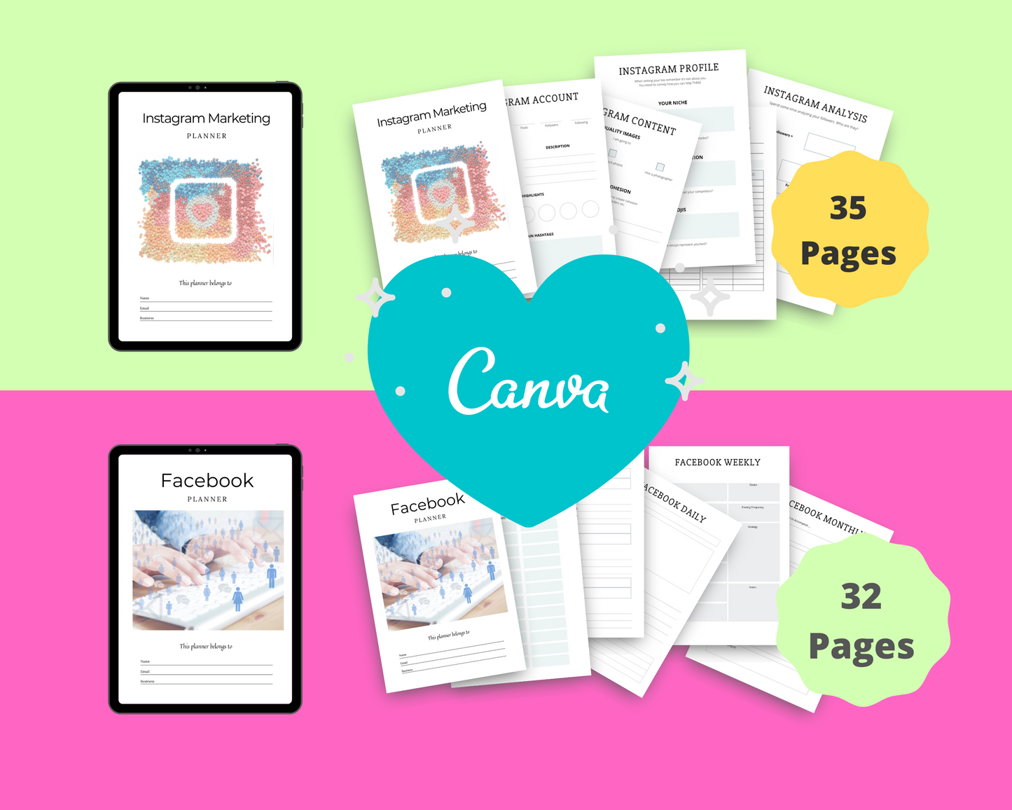 BUNDLE of 7 Social Media Planners in Canva | Customizable | Editable Canva Templates | Commercial Use | Social Media Templates