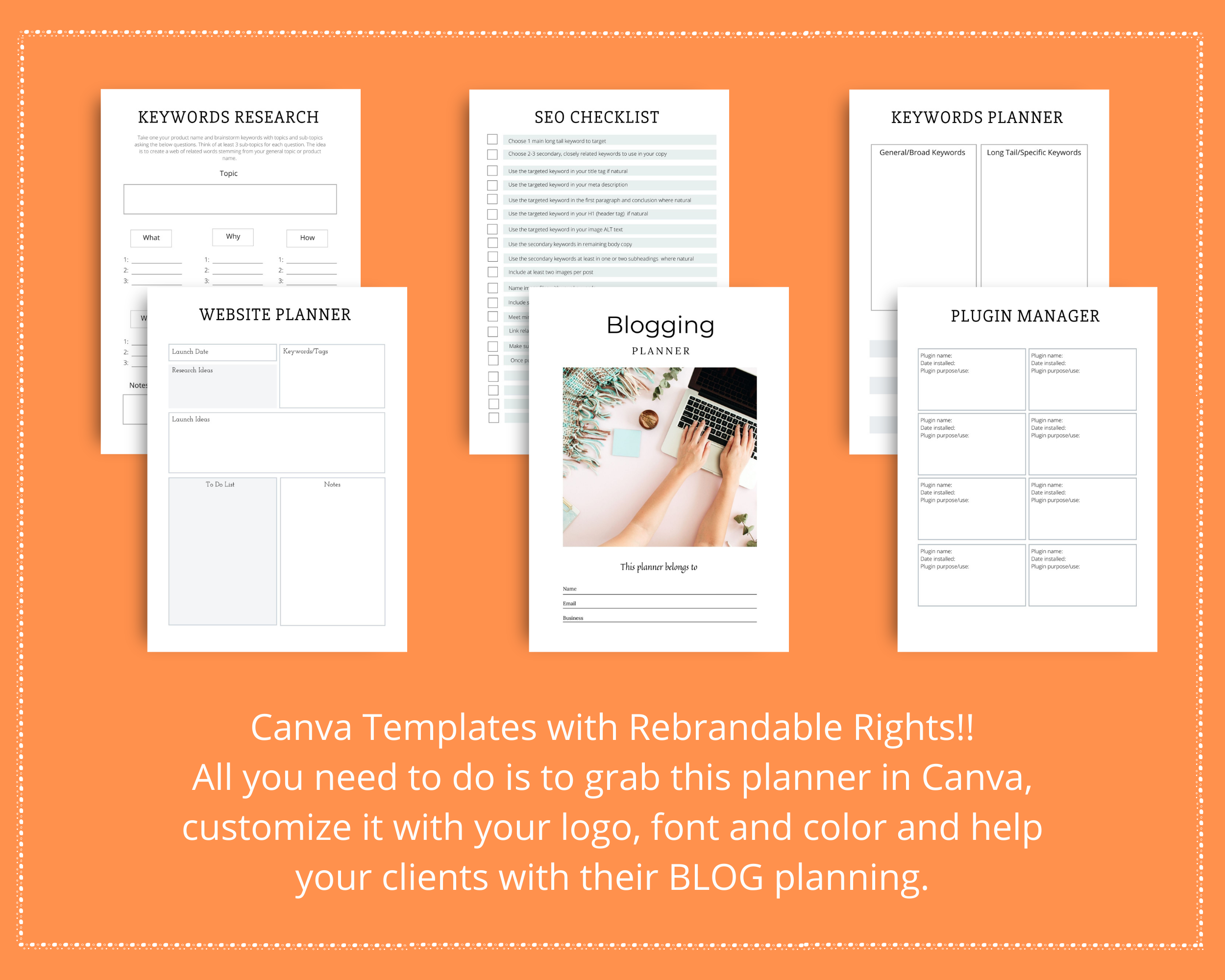 Editable Blog Planner Templates in Canva | Commercial Use