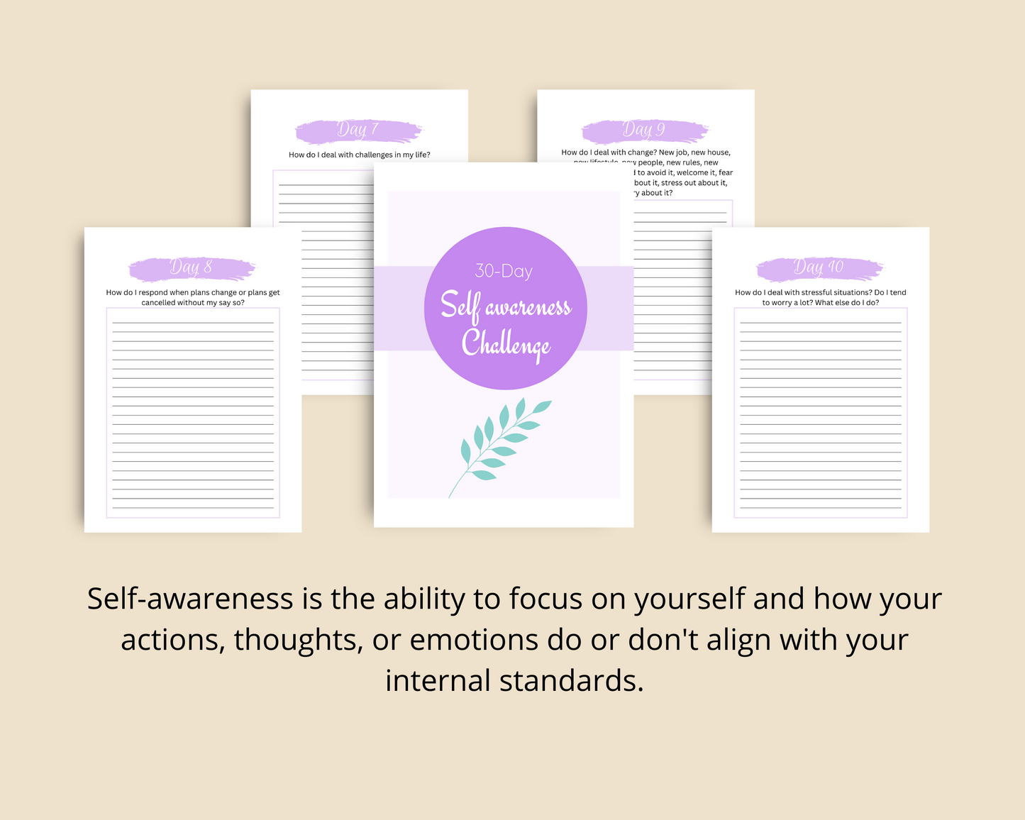 30-Day Self Awareness Challenge | Editable Canva Template A4 Size