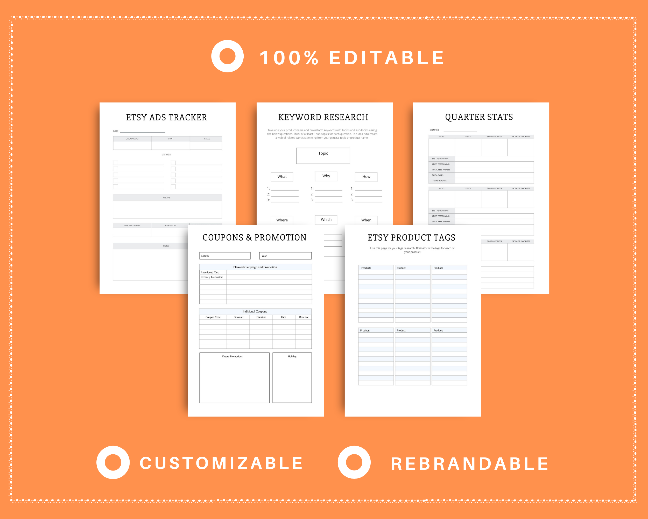 Editable Etsy Shop Planner Templates in Canva | Commercial Use