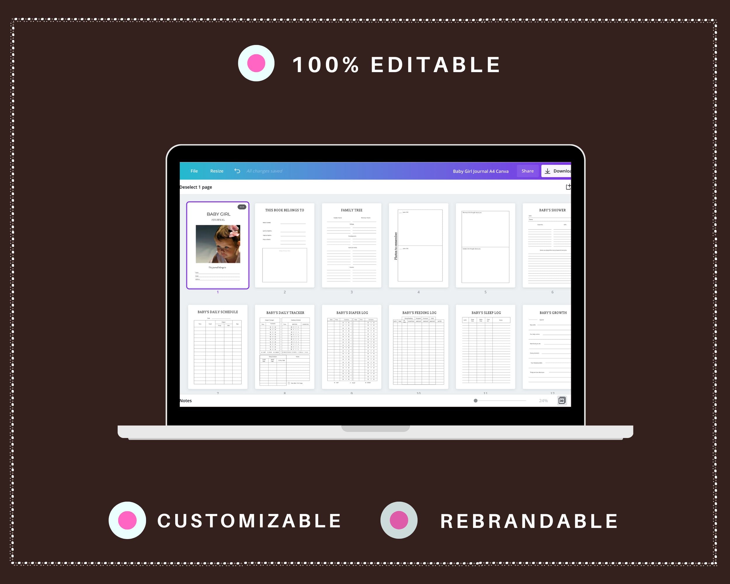 Editable Baby Girl Planner Templates in Canva | Commercial Use