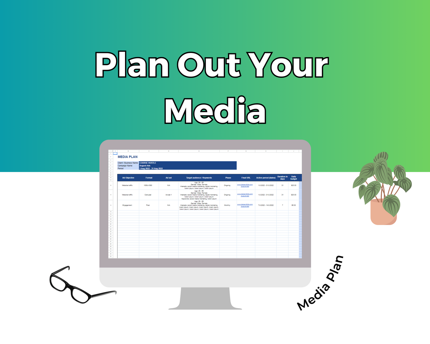 Facebook Ads Monthly Planner Google Spreadsheet | Simple Facebook Ads Google Sheets