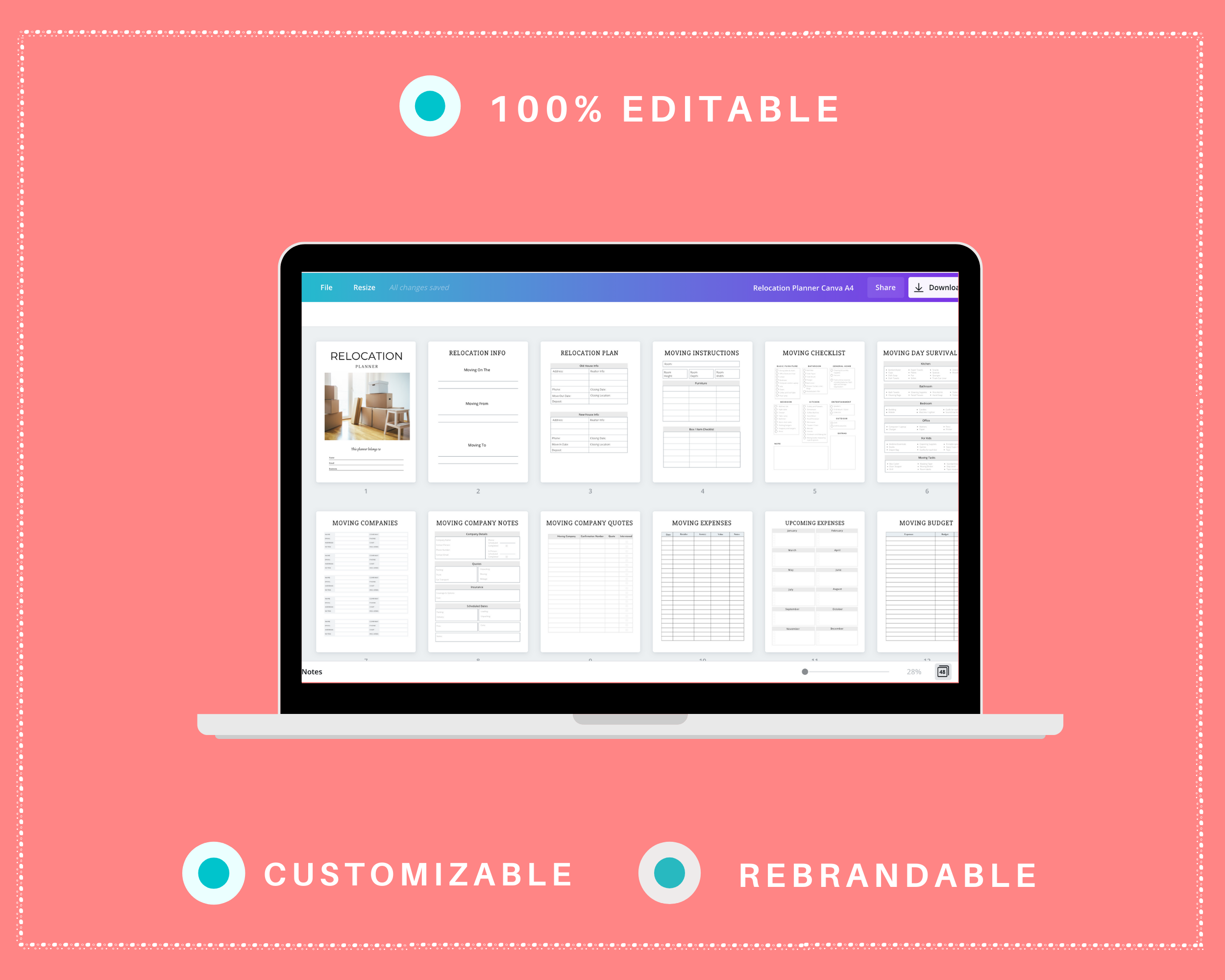 Editable Relocation Planner in Canva | Commercial Use