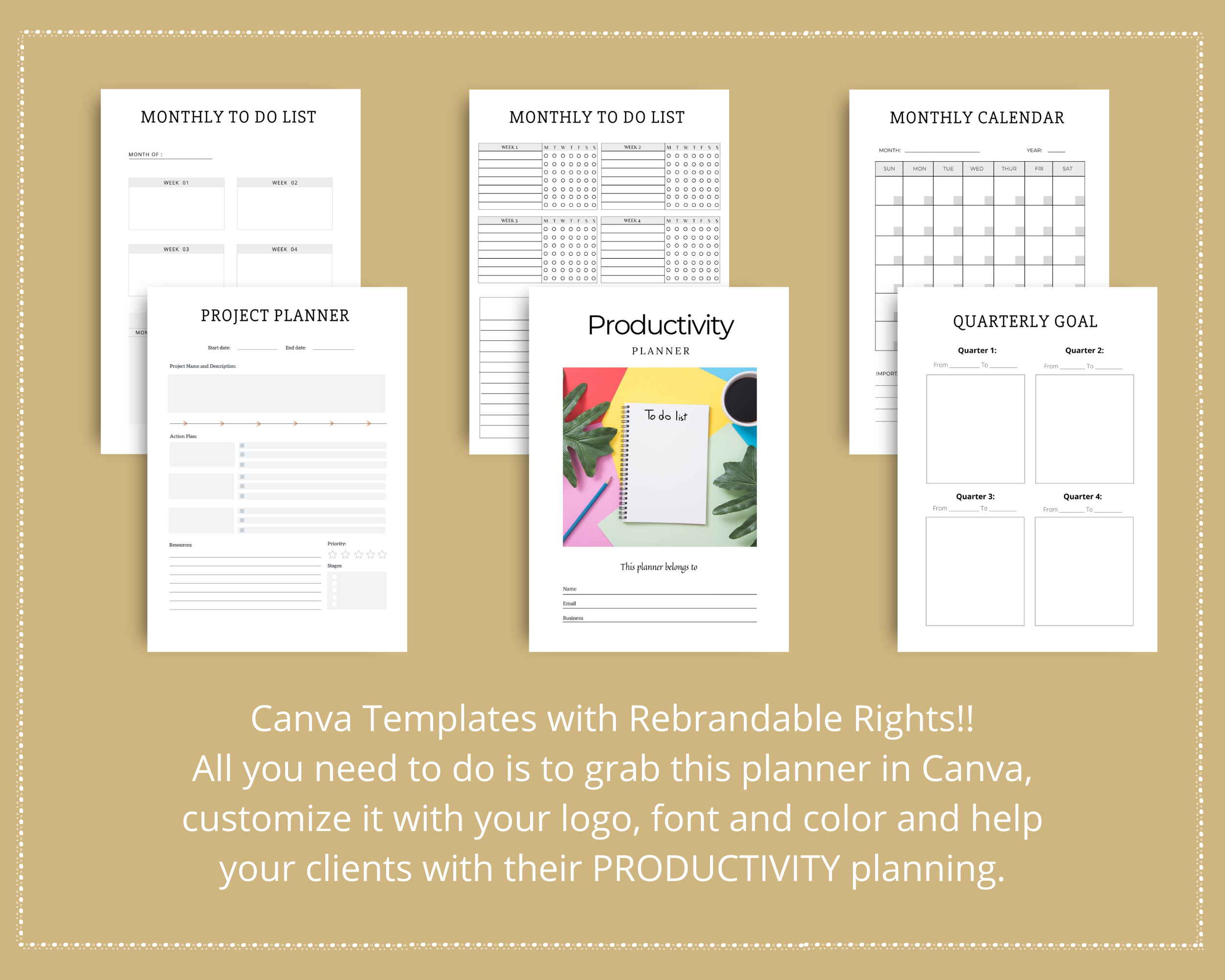 Editable To Do & Productivity Planner in Canva | Commercial Use