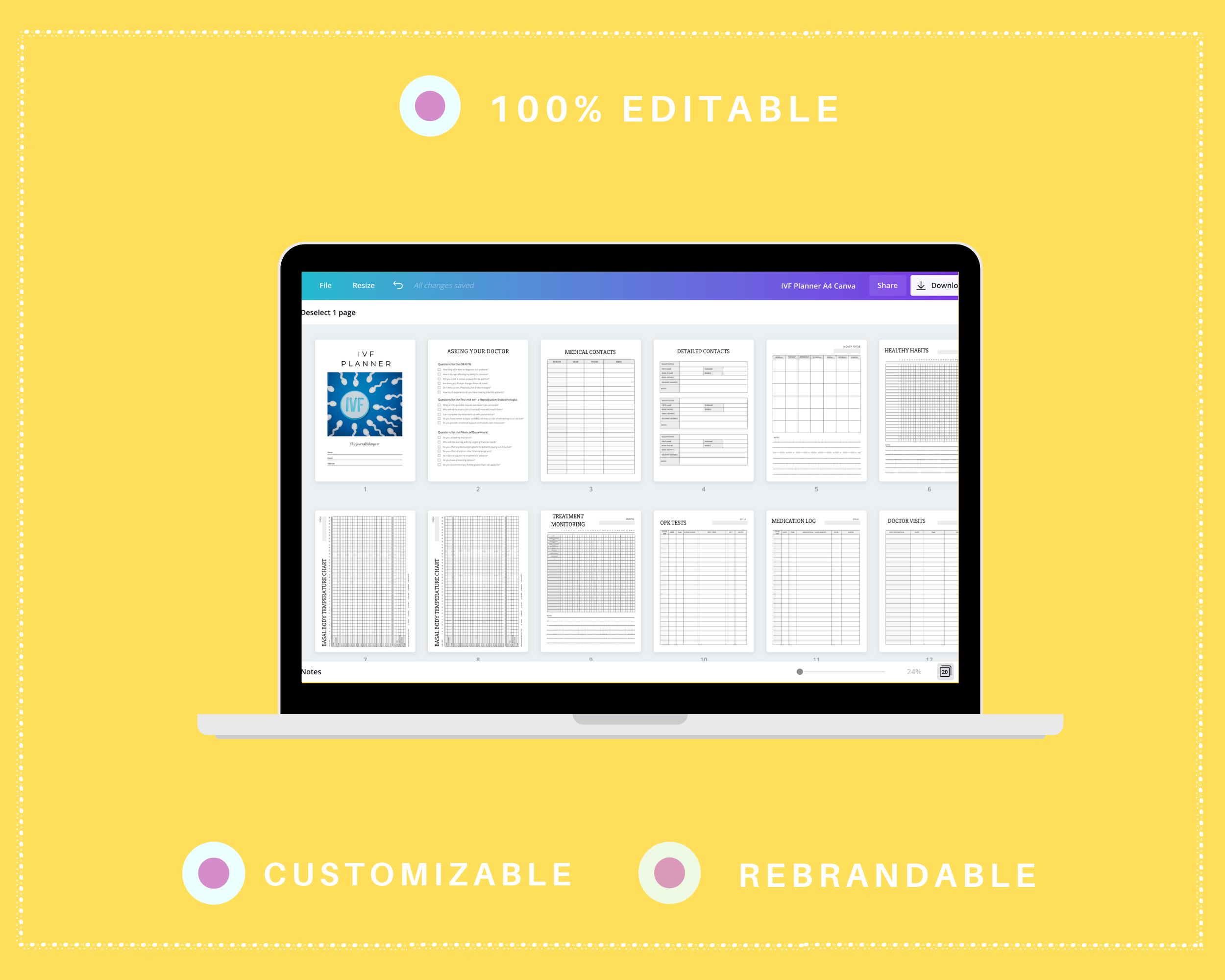 Editable IVF Planner Templates in Canva | Commercial Use