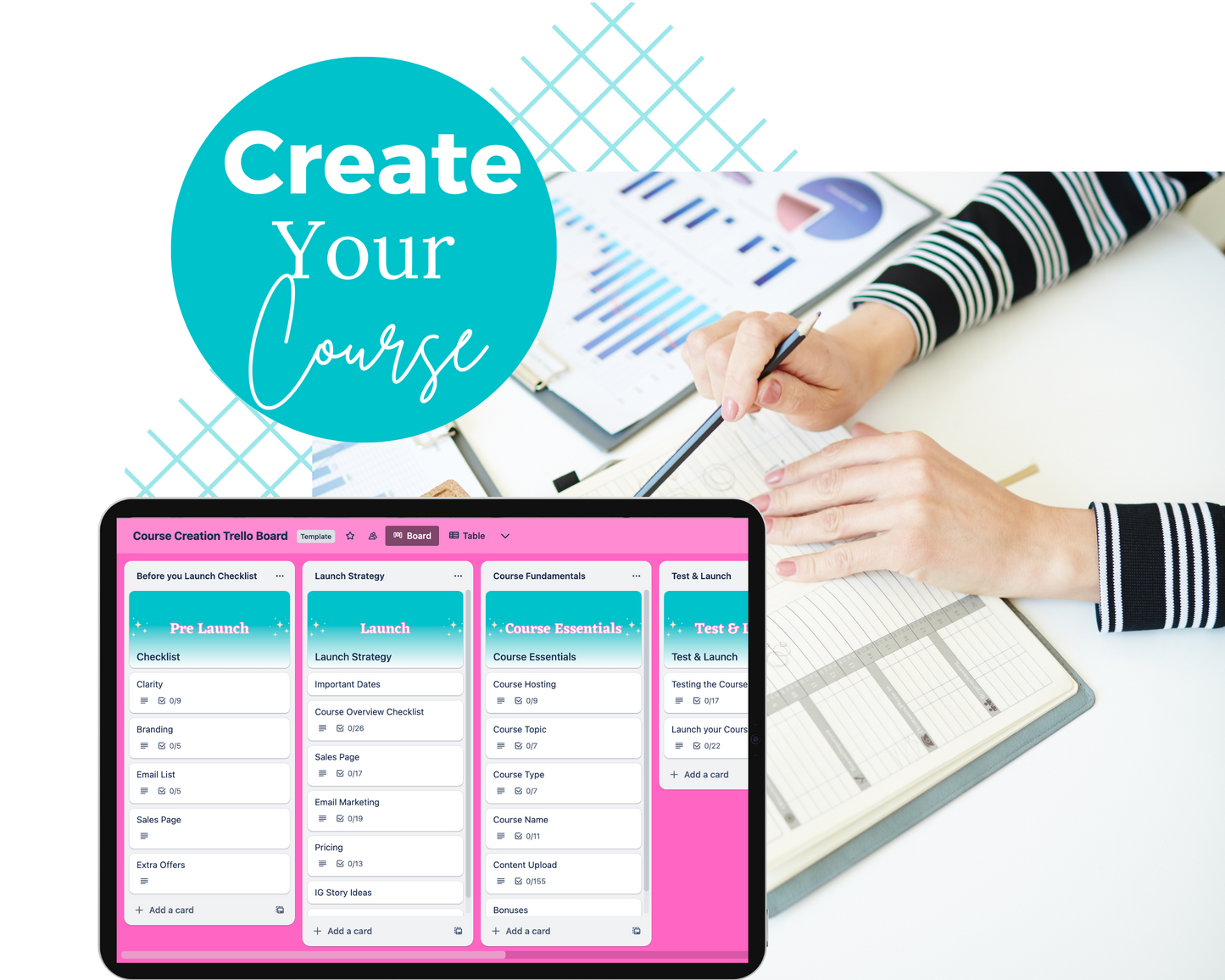 Course Creation Trello Board, Course Workflow, Course Checklist
