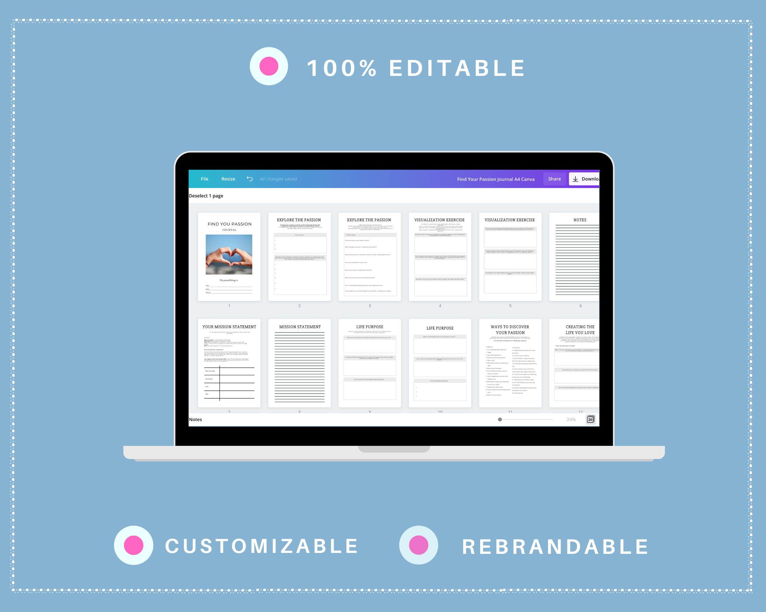 Editable Find Your Passion Journal in Canva | Commercial Use