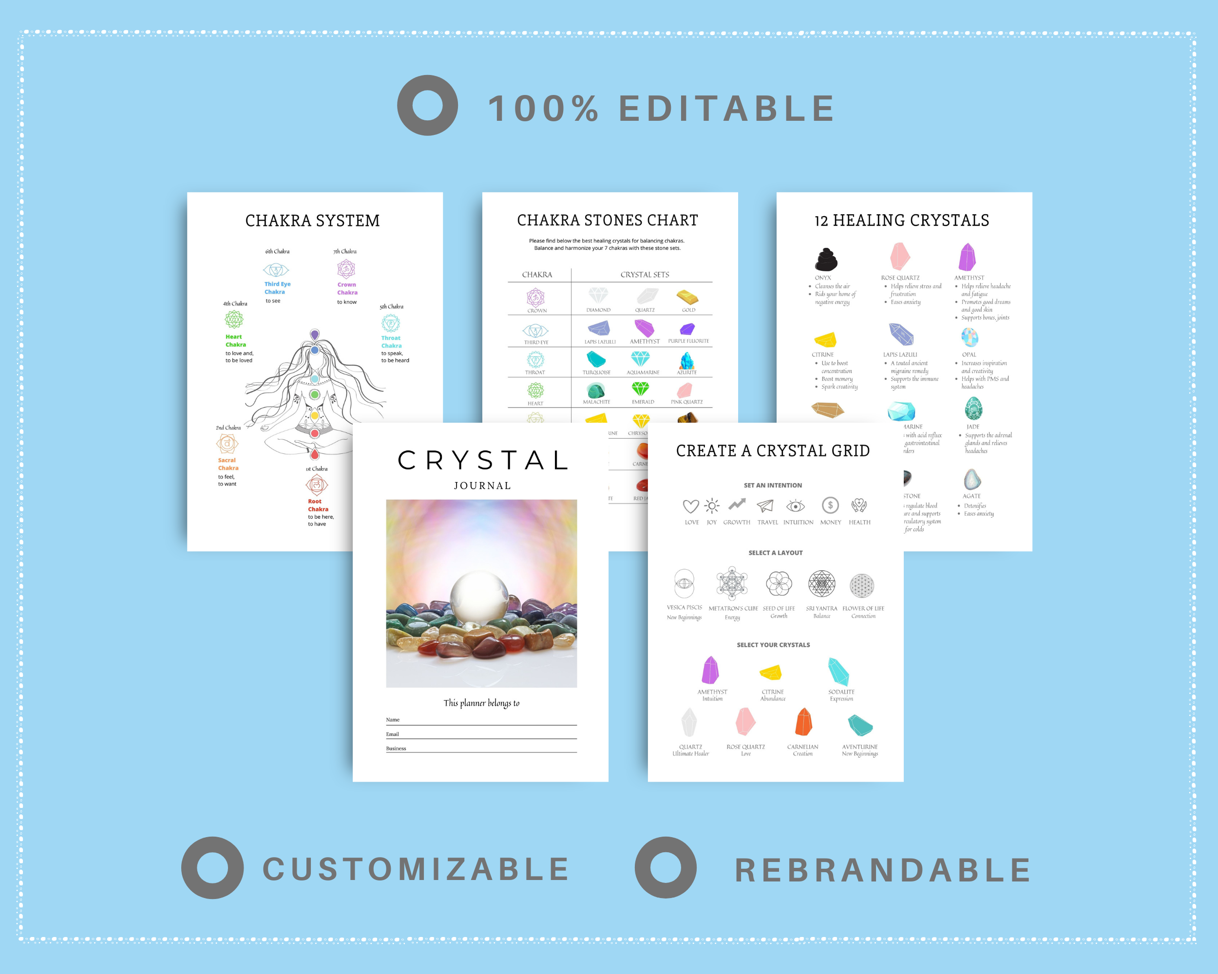 Editable Crystal Planner in Canva | Commercial Use