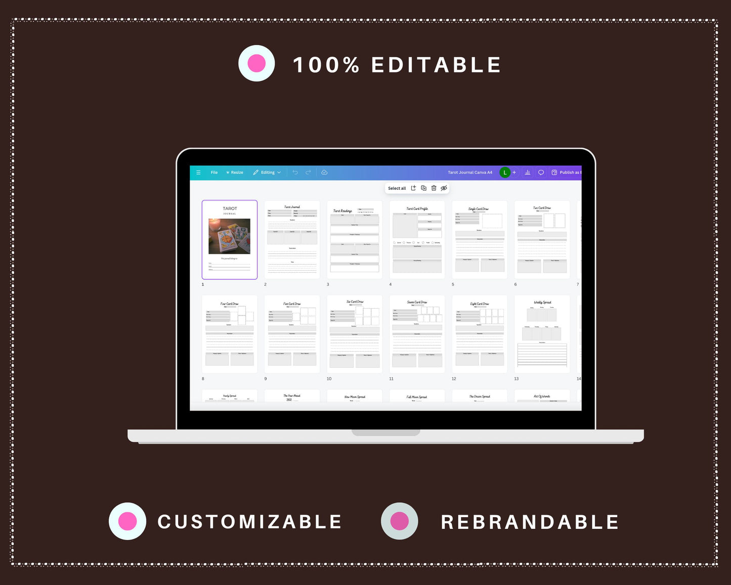Editable Tarot Planner in Canva | Commercial Use