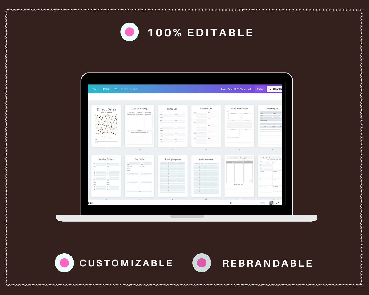 Editable Direct Sales Planner in Canva | Commercial Use