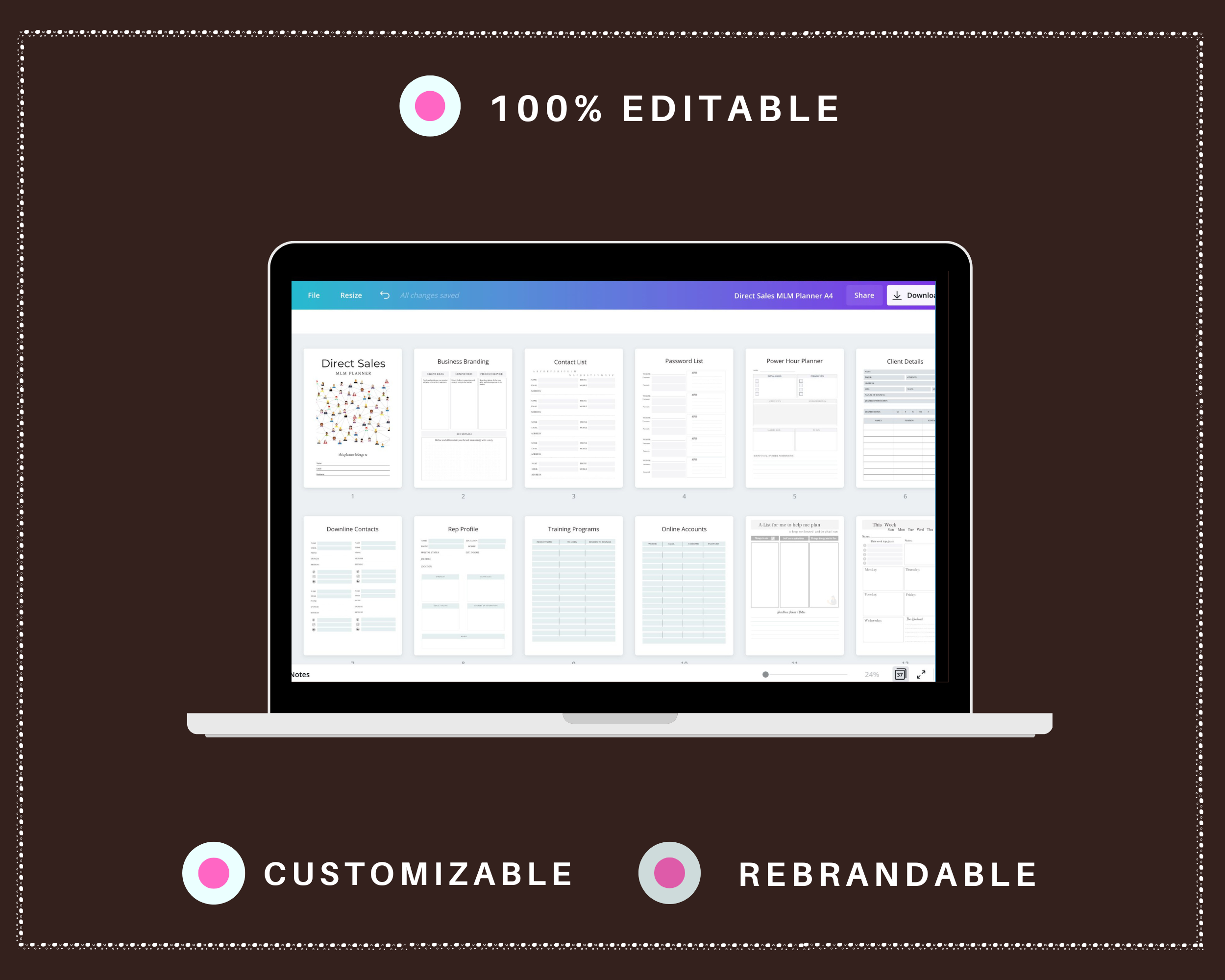 Editable Direct Sales Planner in Canva | Commercial Use