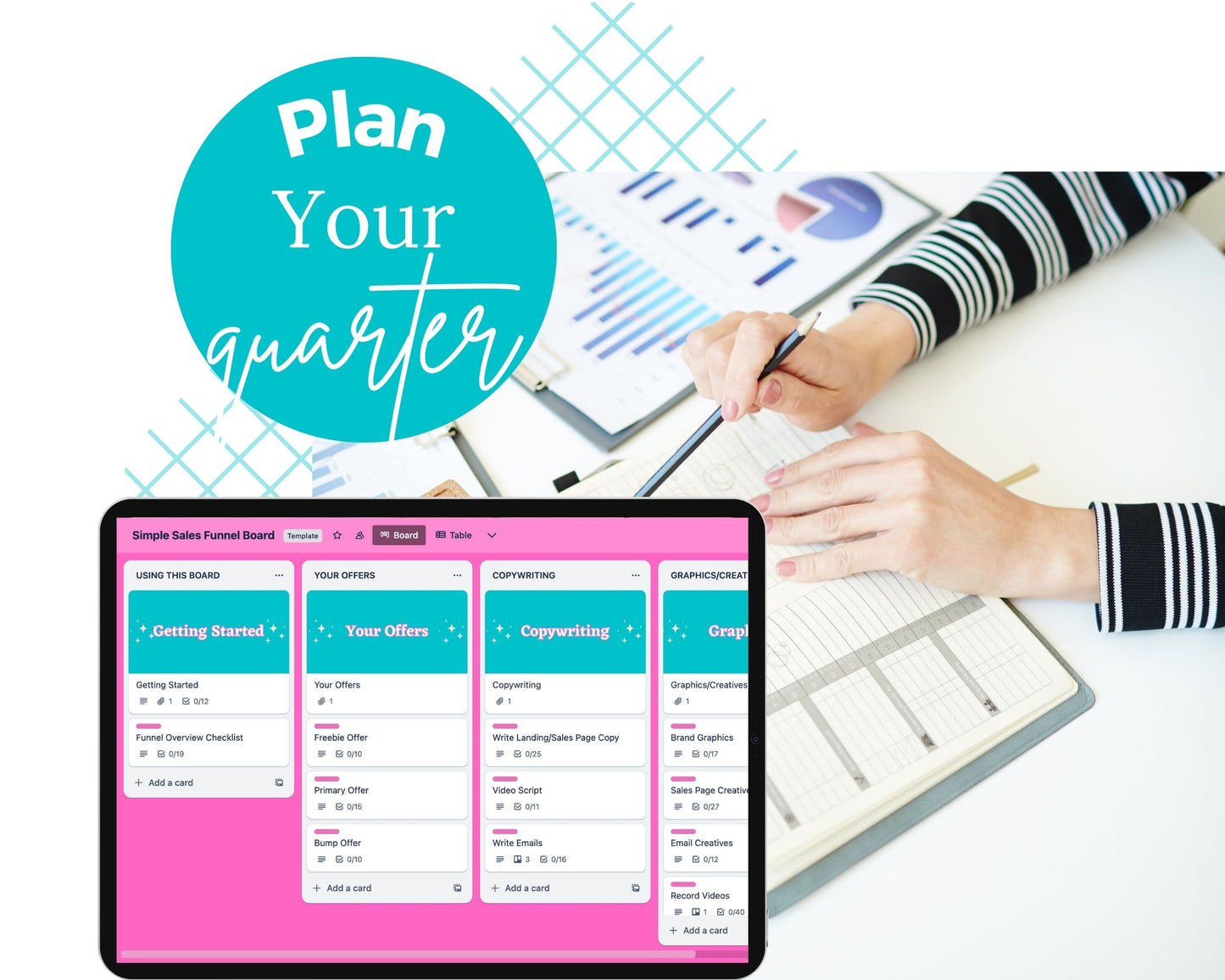Quarter Planning & Goal Setting Trello Board, Quarter Organizer Workflow