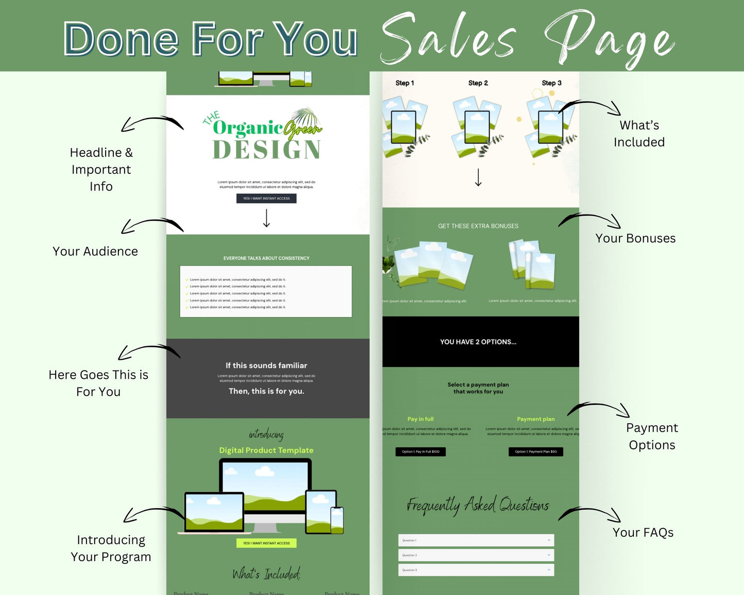 Organic Green Sales Page Template in ThriveCart
