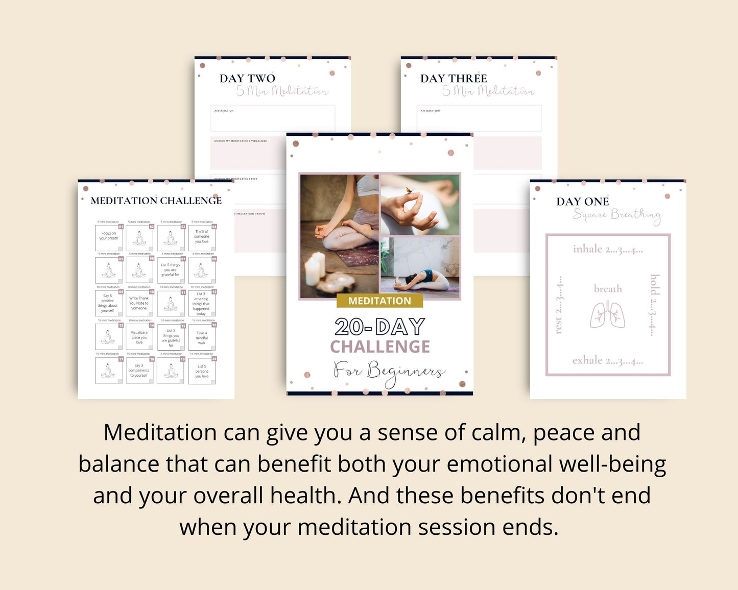 20 Days Meditation Challenge | Meditation Challenge Plan for Beginners | Editable Canva Template A4 Size