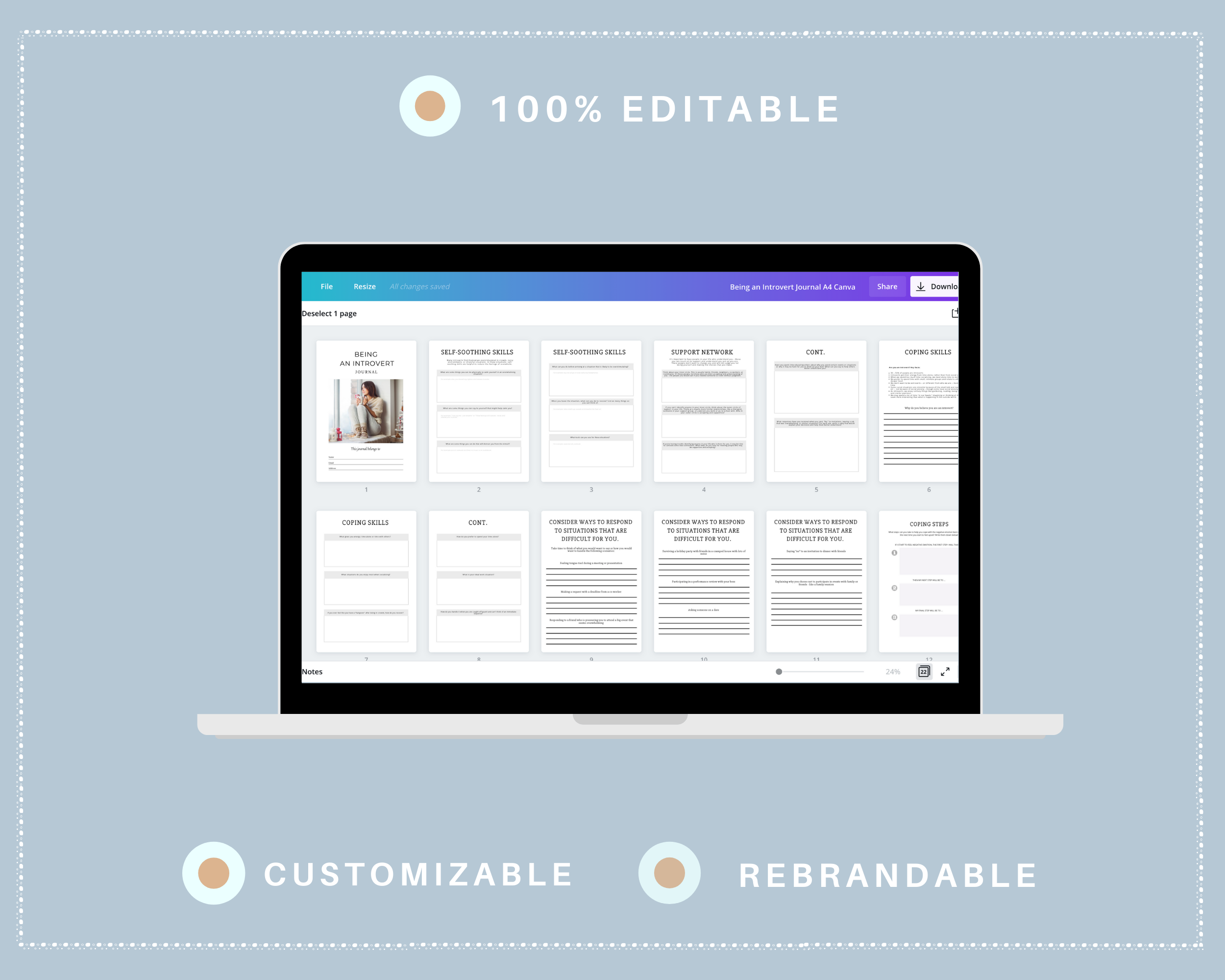 Editable Being an Introvert Journal in Canva | Commercial Use