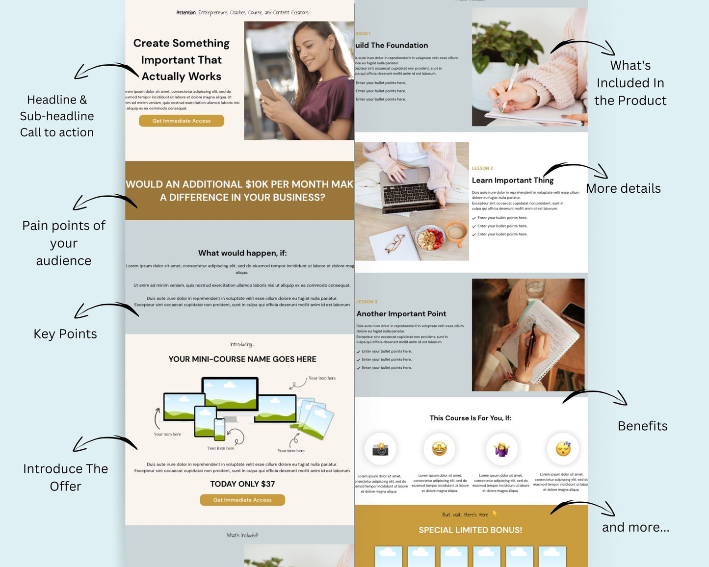 Gold Online Course Sales Page Template in Thrivecart