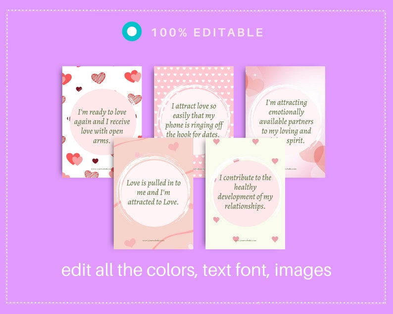Relationship Affirmations Card Deck | Editable 26 Card Deck in Canva | Commercial Use
