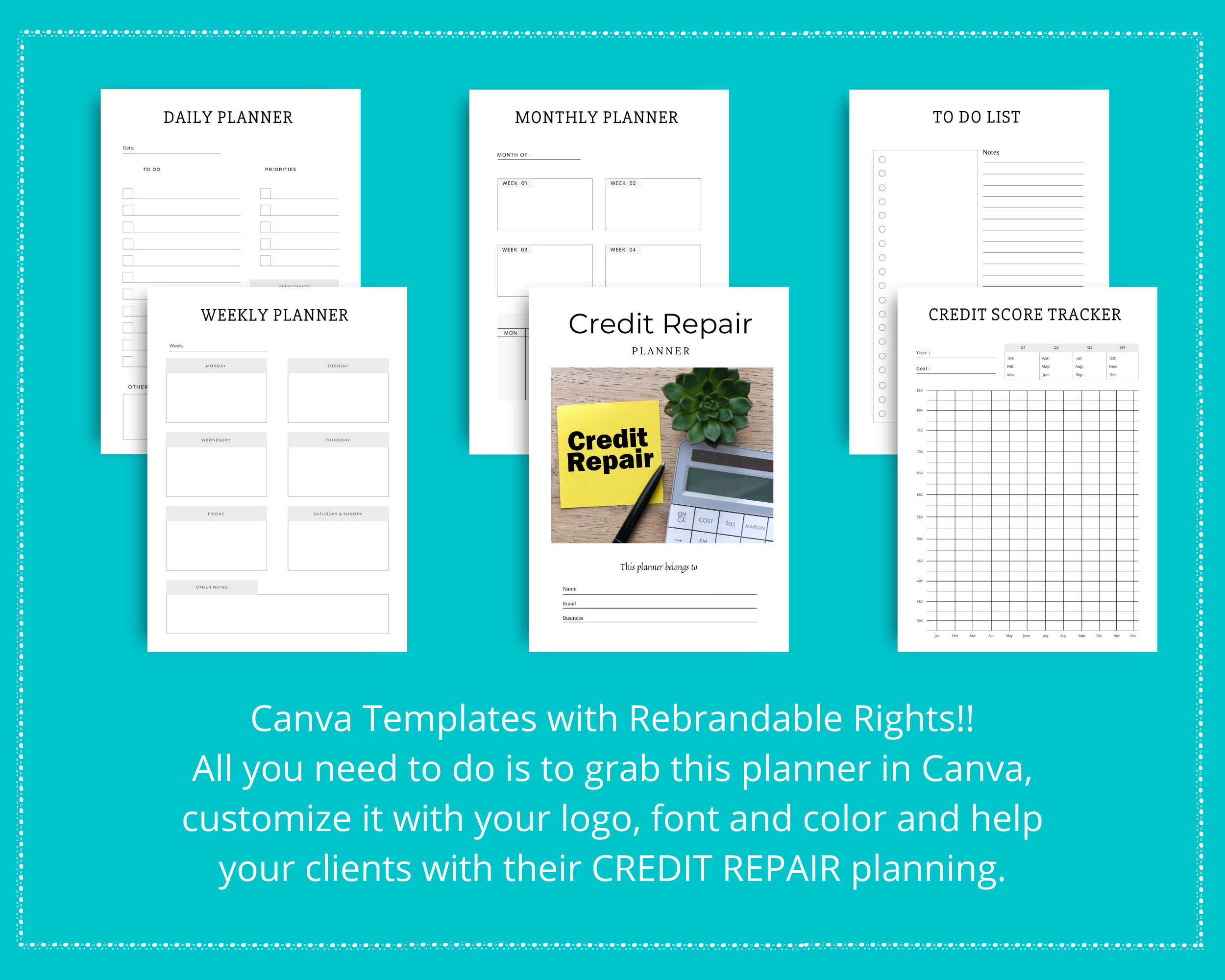 Editable Credit Repair Planner in Canva | Commercial Use