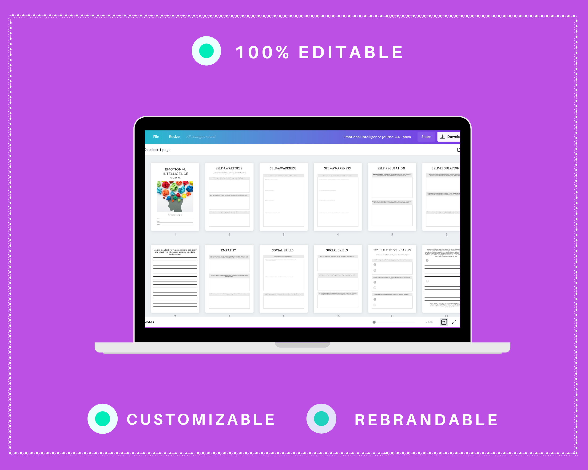 Editable Emotional Intelligence Journal in Canva | Commercial Use