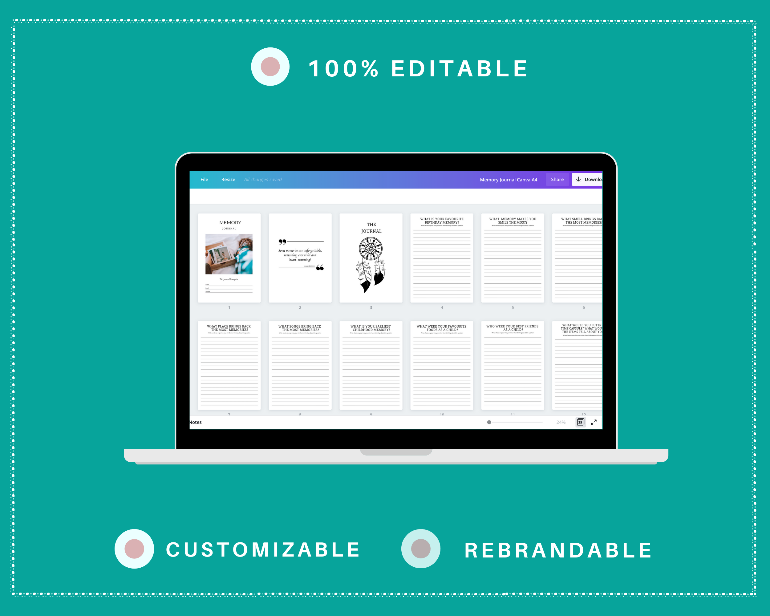 Editable Memory Journal in Canva | Commercial Use