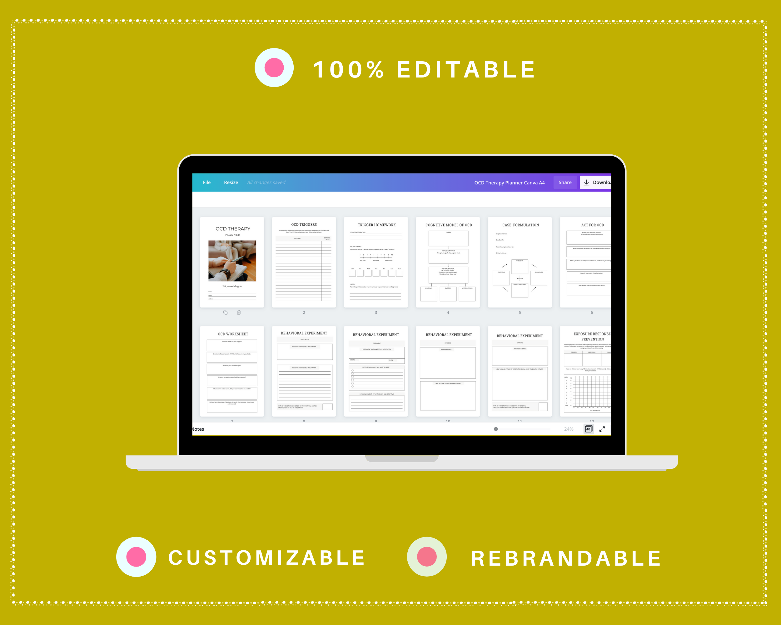 Editable OCD Therapy Planner in Canva | Commercial Use