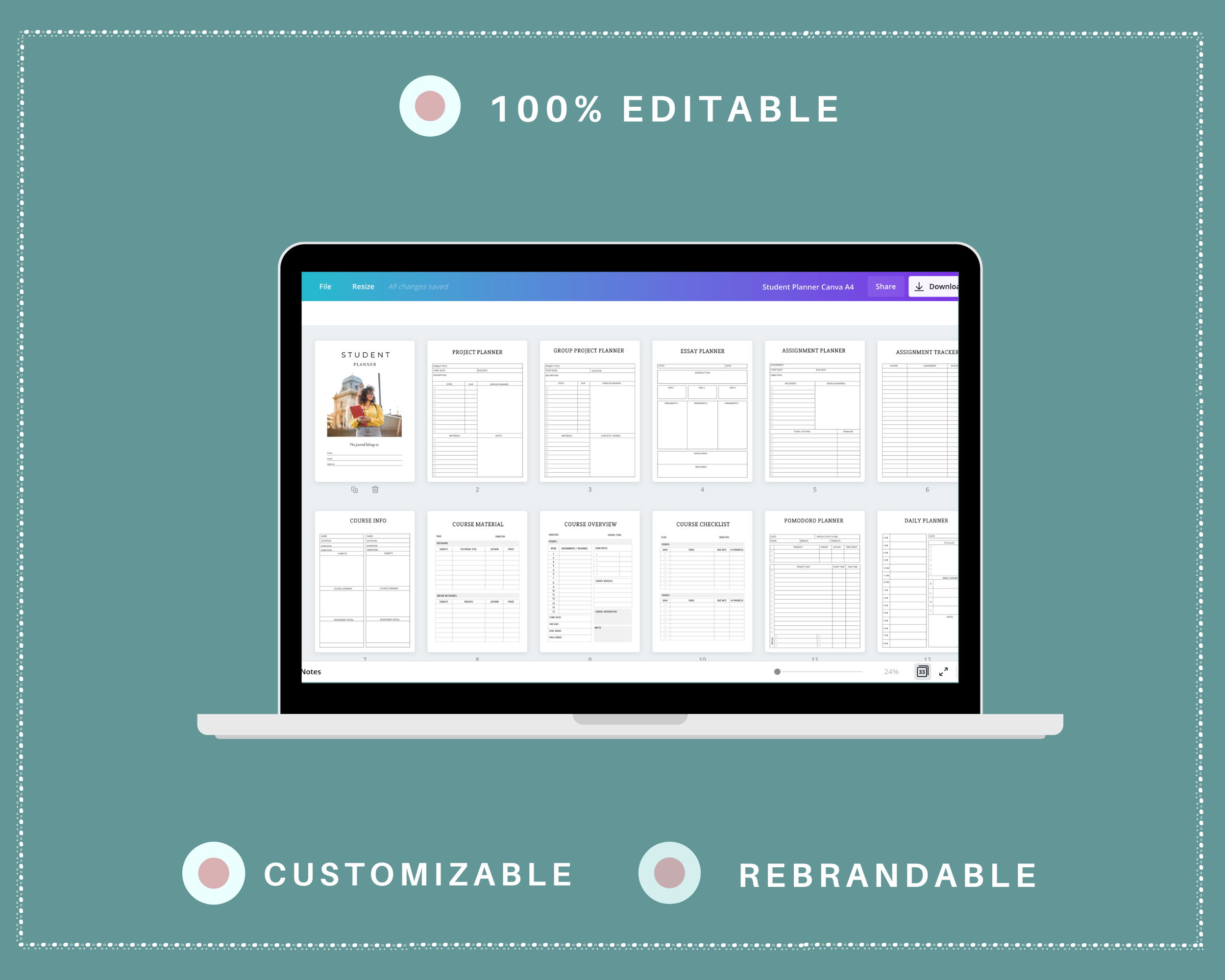 Editable Student Planner Templates in Canva | Commercial Use