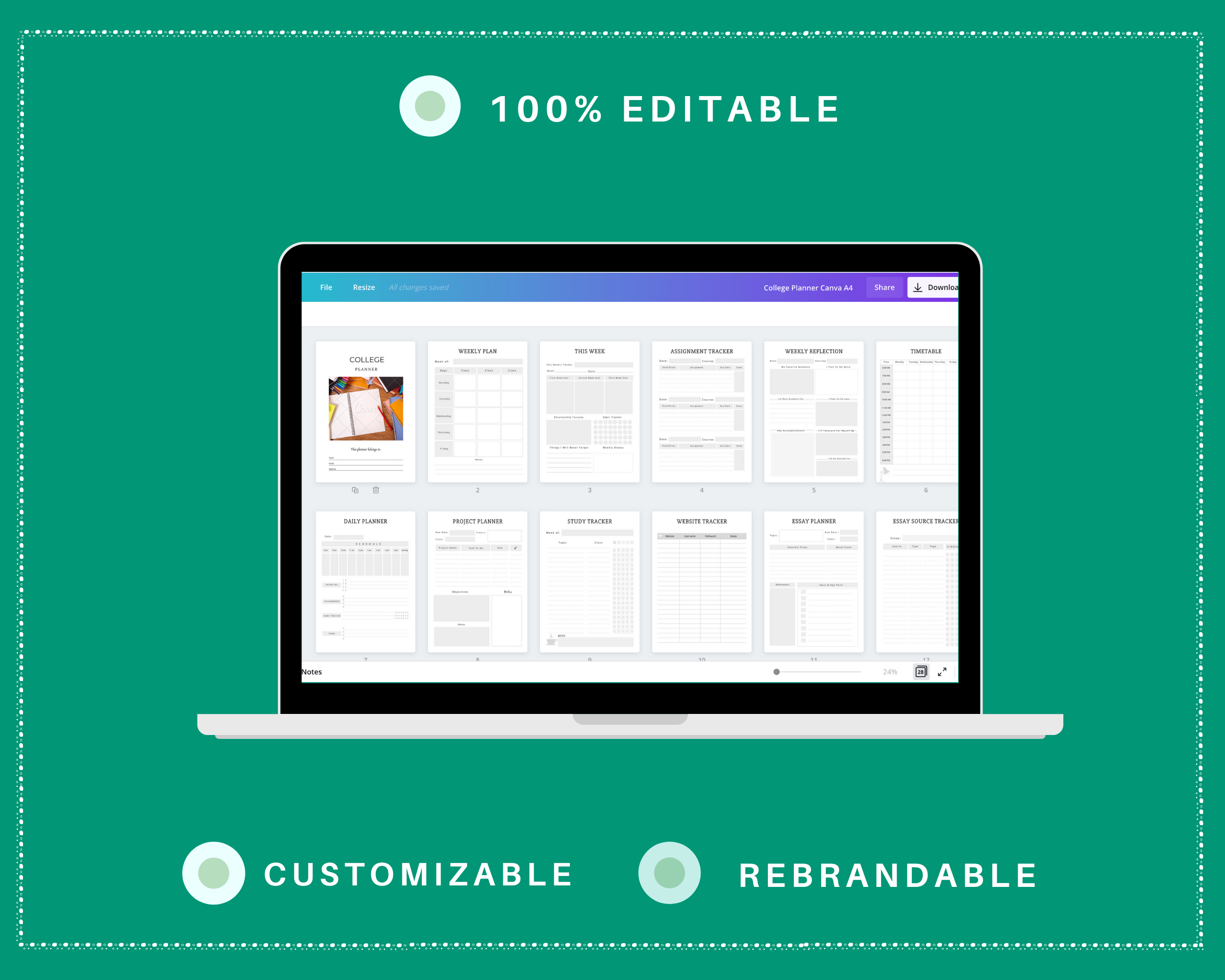 Editable College Planner in Canva | Commercial Use