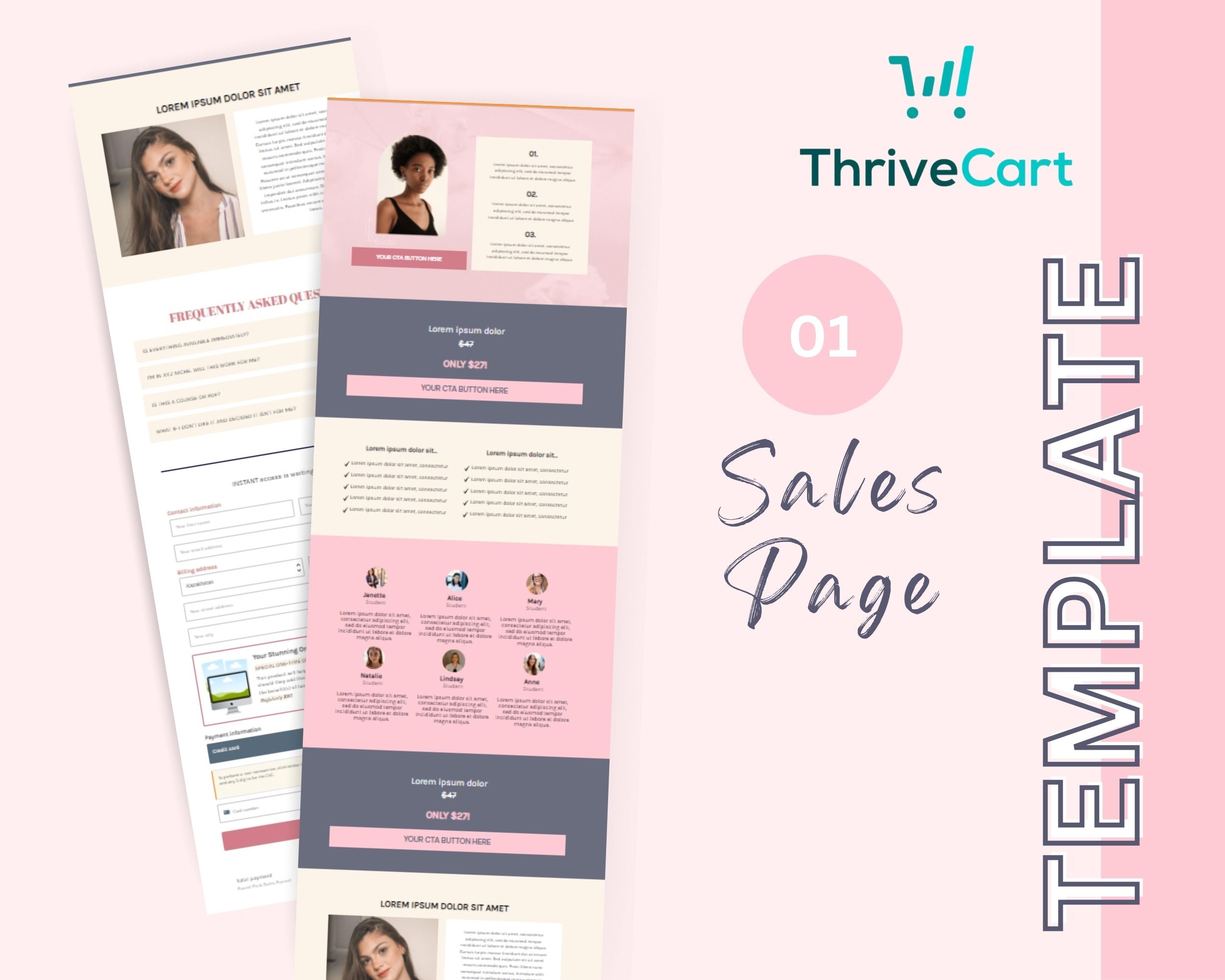 Pastel Pink ThriveCart 4-Page Sales Funnel Template
