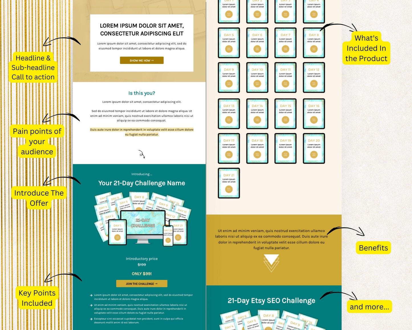 Gold 21-Day Challenge Sales Page Template in Thrivecart