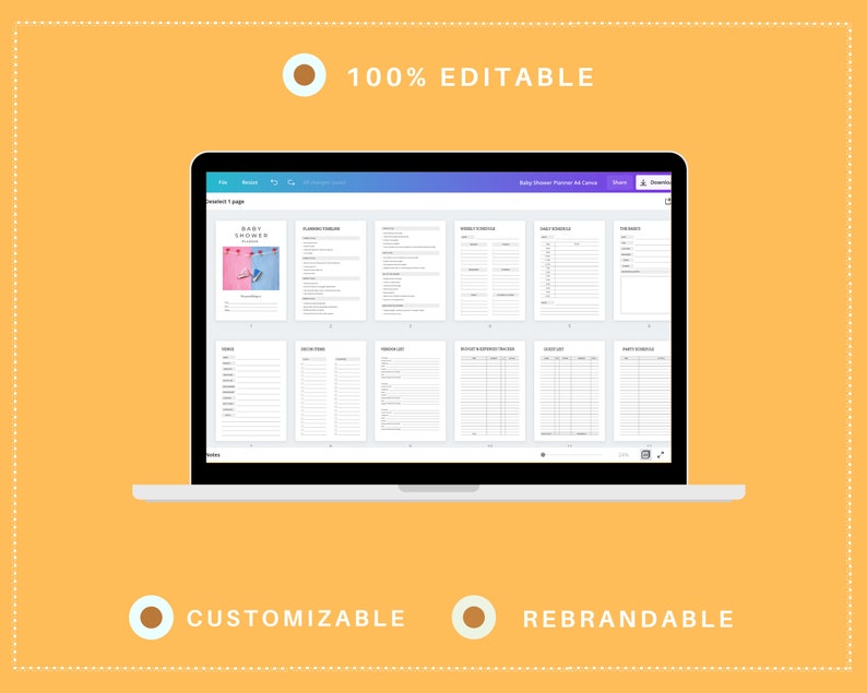 Editable Baby Shower Planner Templates in Canva | Commercial Use