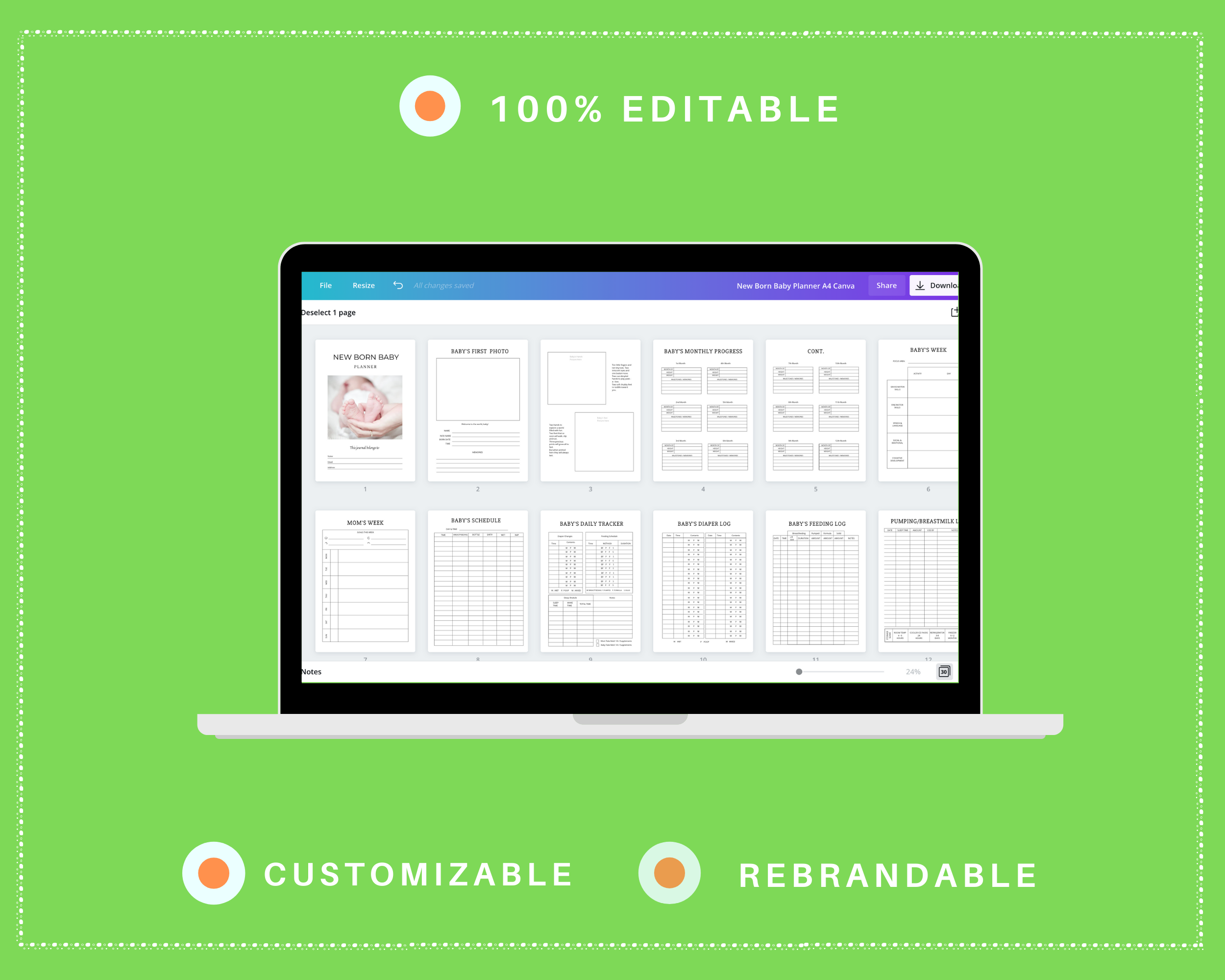 Editable New Born Baby Planner Templates in Canva | Commercial Use