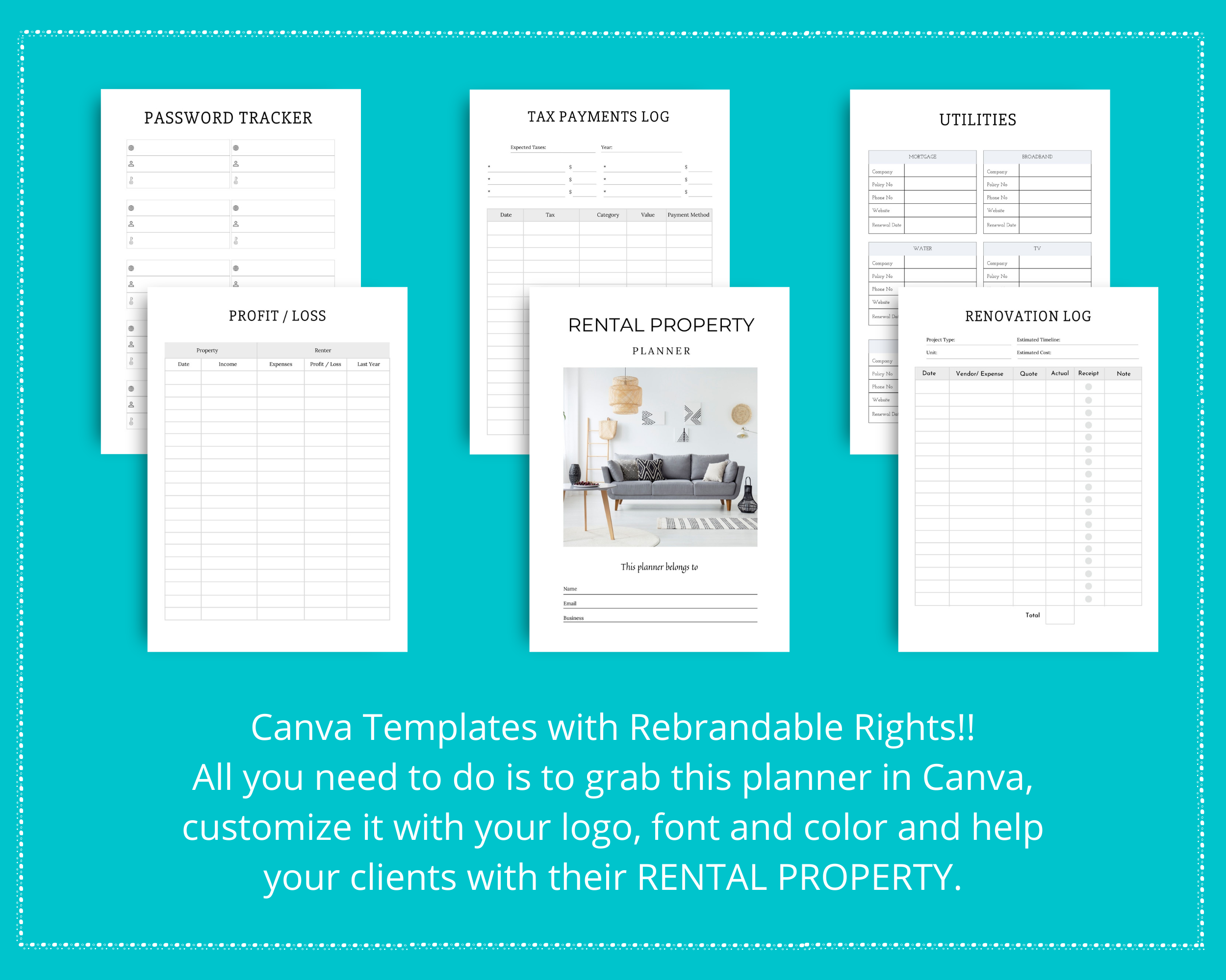 Editable Rental Property Planner in Canva | Commercial Use