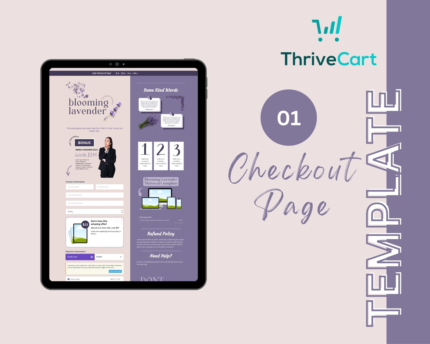 Plum & Lavender Checkout Funnel Template in ThriveCart