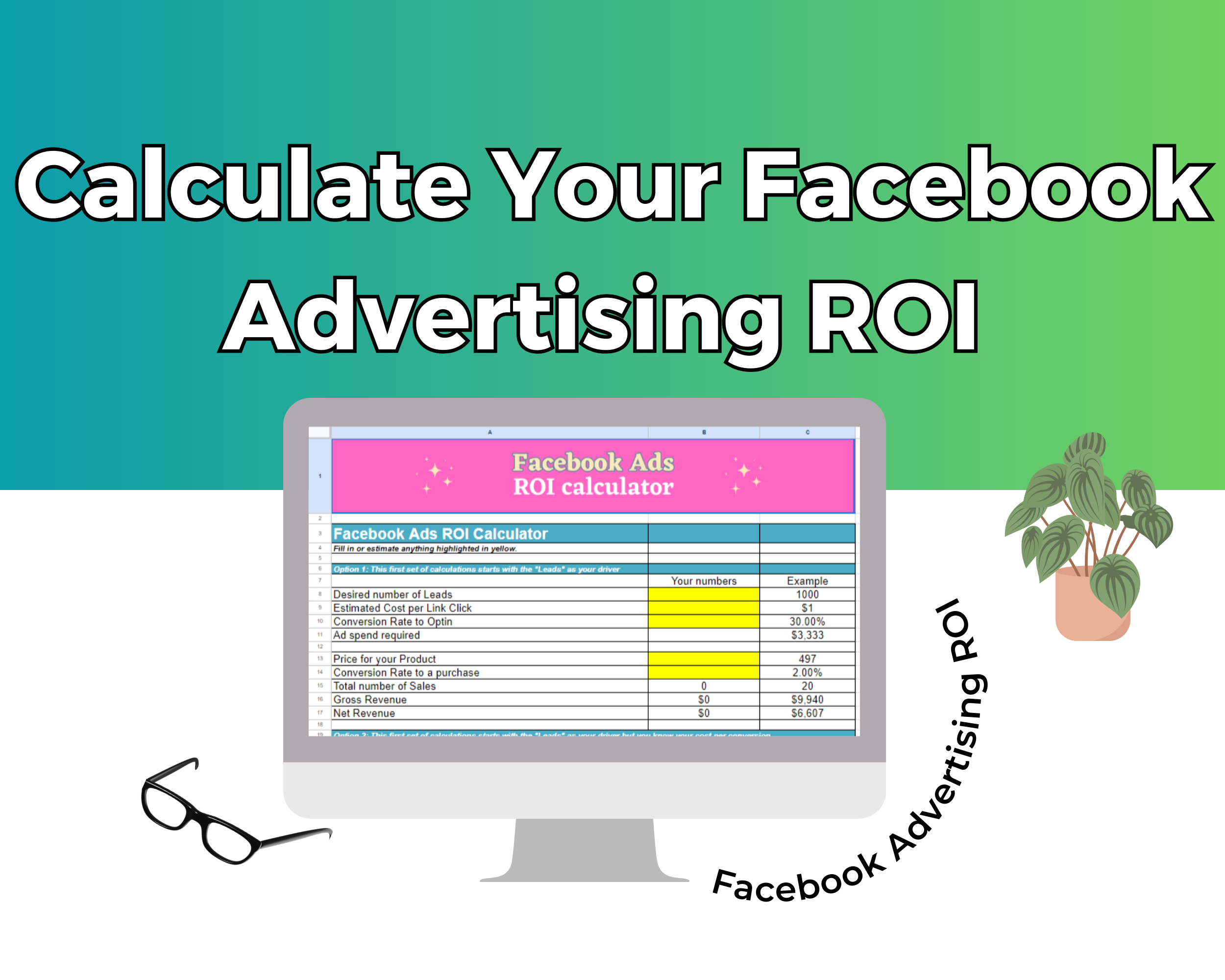 Facebook Advertising ROI Calculator  Google Spreadsheet | Simple Facebook Advertising ROI Calculator  Google Sheets