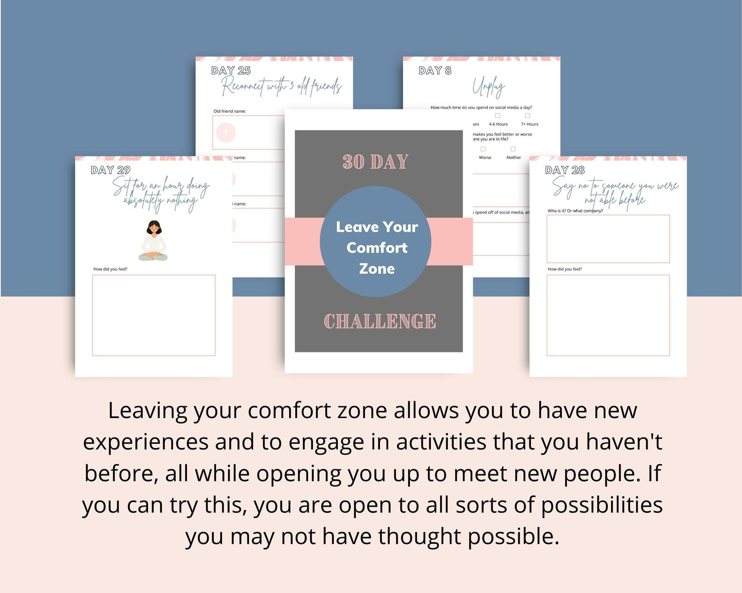 30-Day Leave Your Comfort Zone Challenge | Editable Canva Template A4 Size