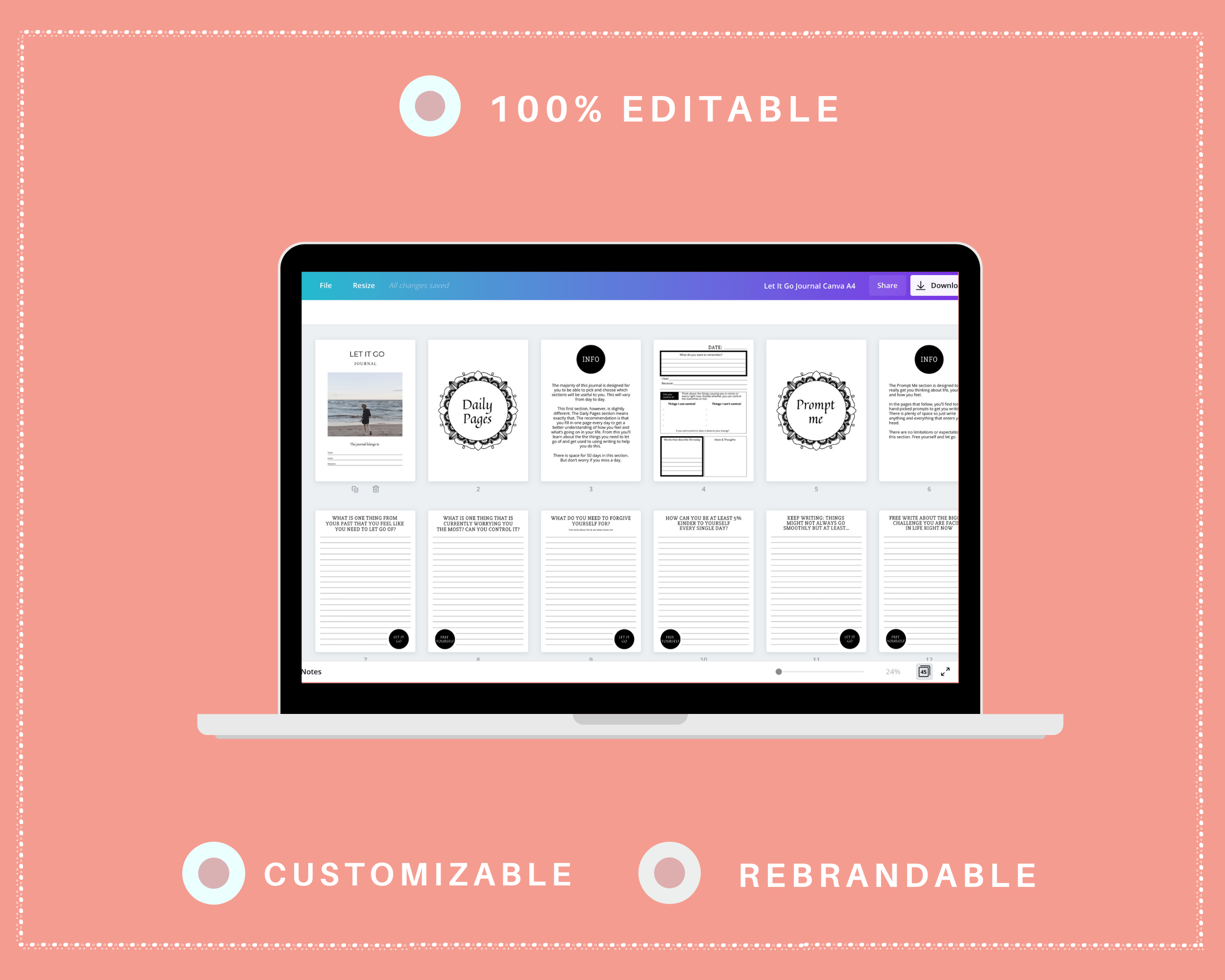 Editable Let it Go Journal in Canva | Commercial Use