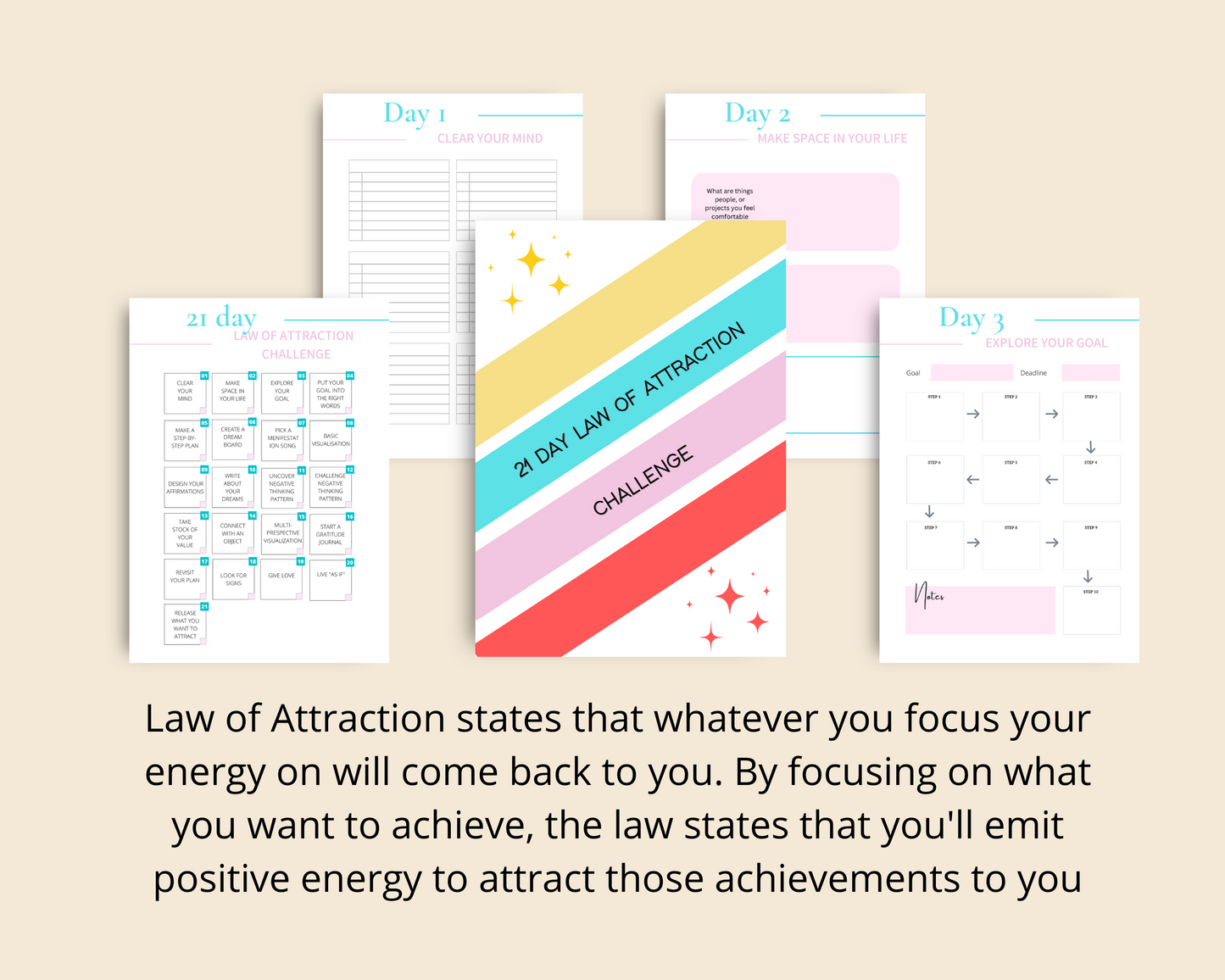 21-Day Law Of Attraction Challenge | Editable Canva Template A4 Size