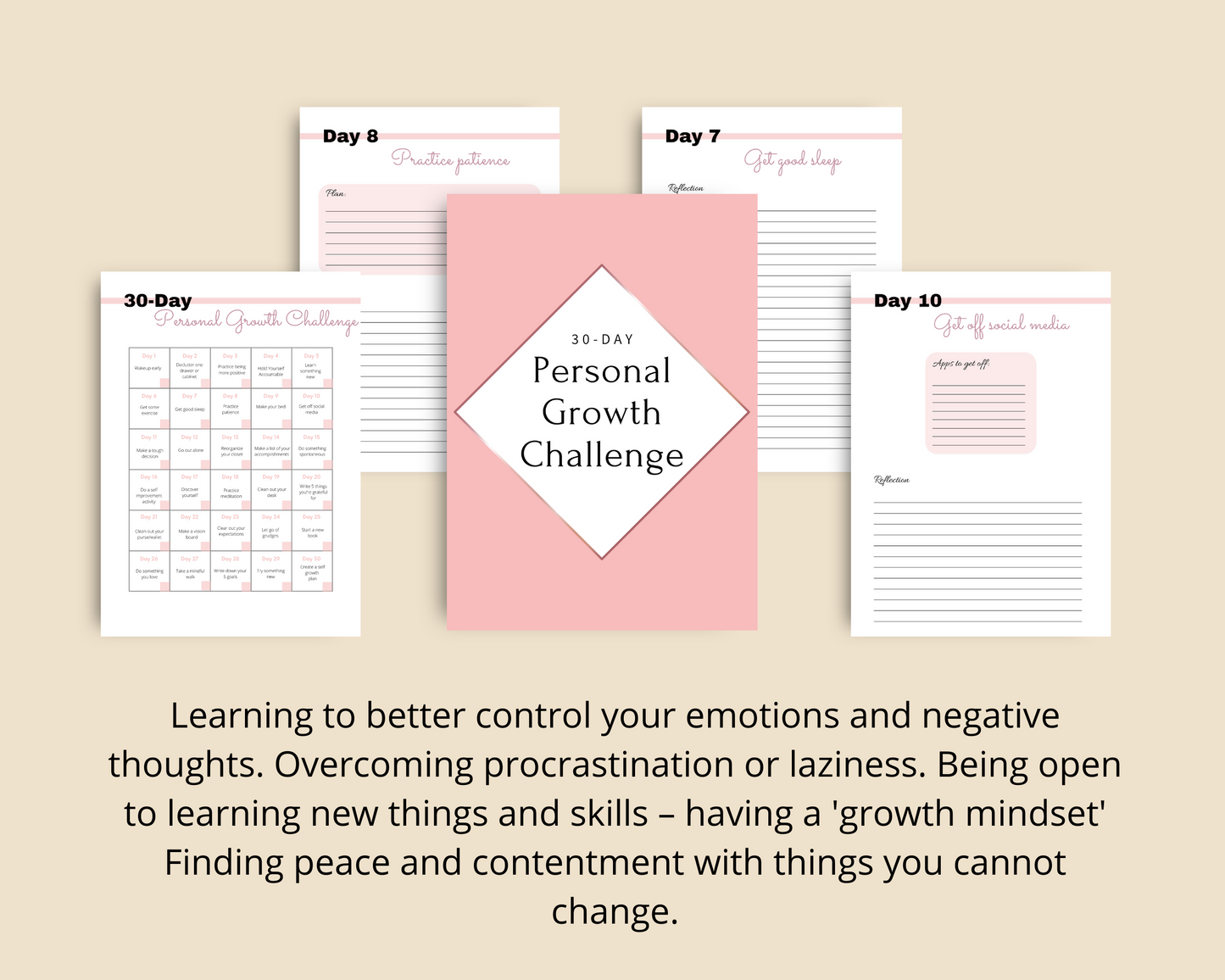 30-Day Personal Growth Challenge | Editable Canva Template A4 Size