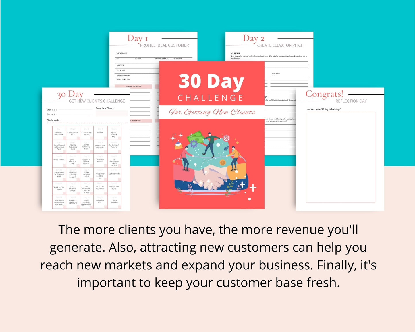 30 Day Getting New Clients Challenge | New Clients Planner | Editable Canva Template A4 Size