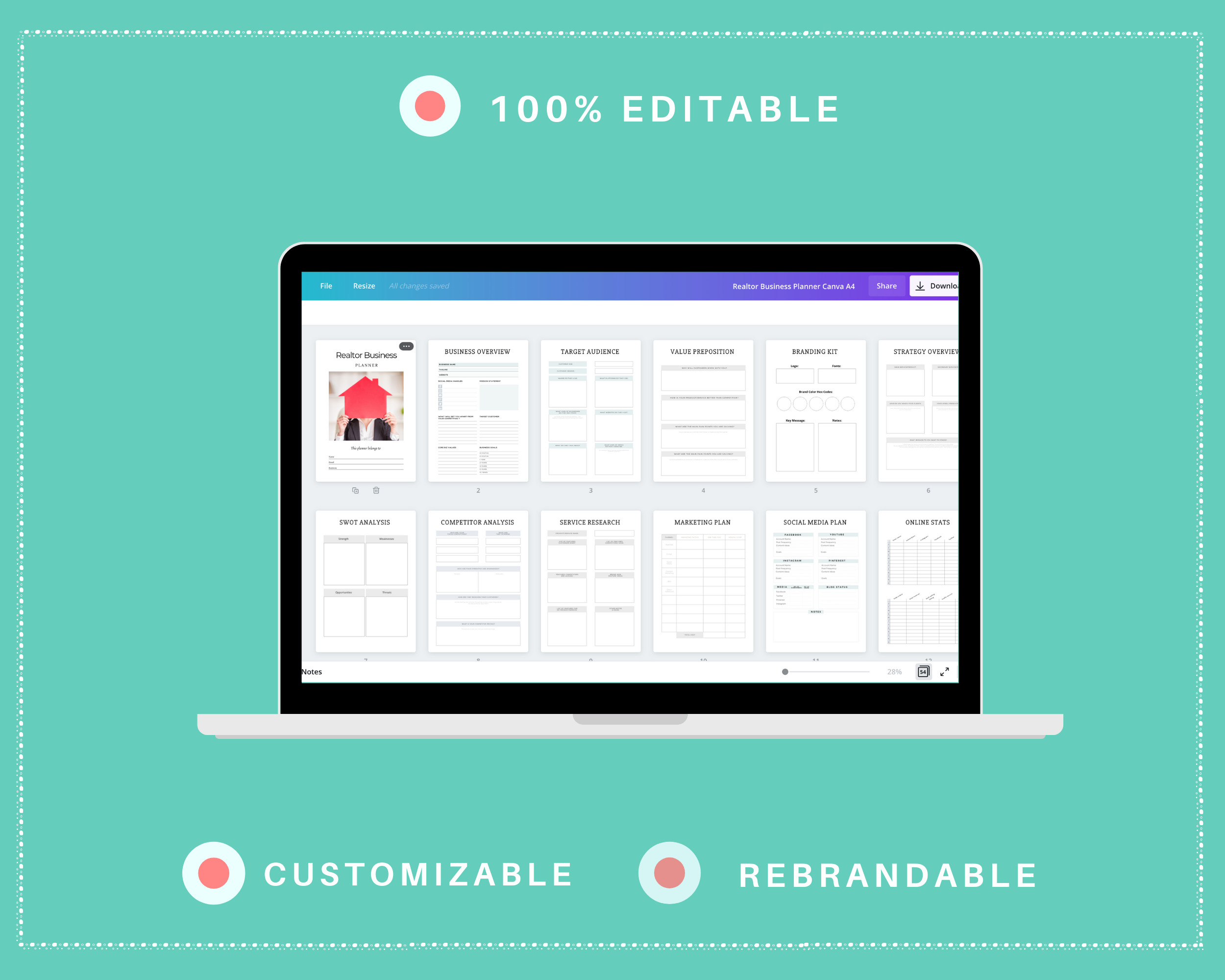 Editable Realtor Business Planner in Canva | Commercial Use