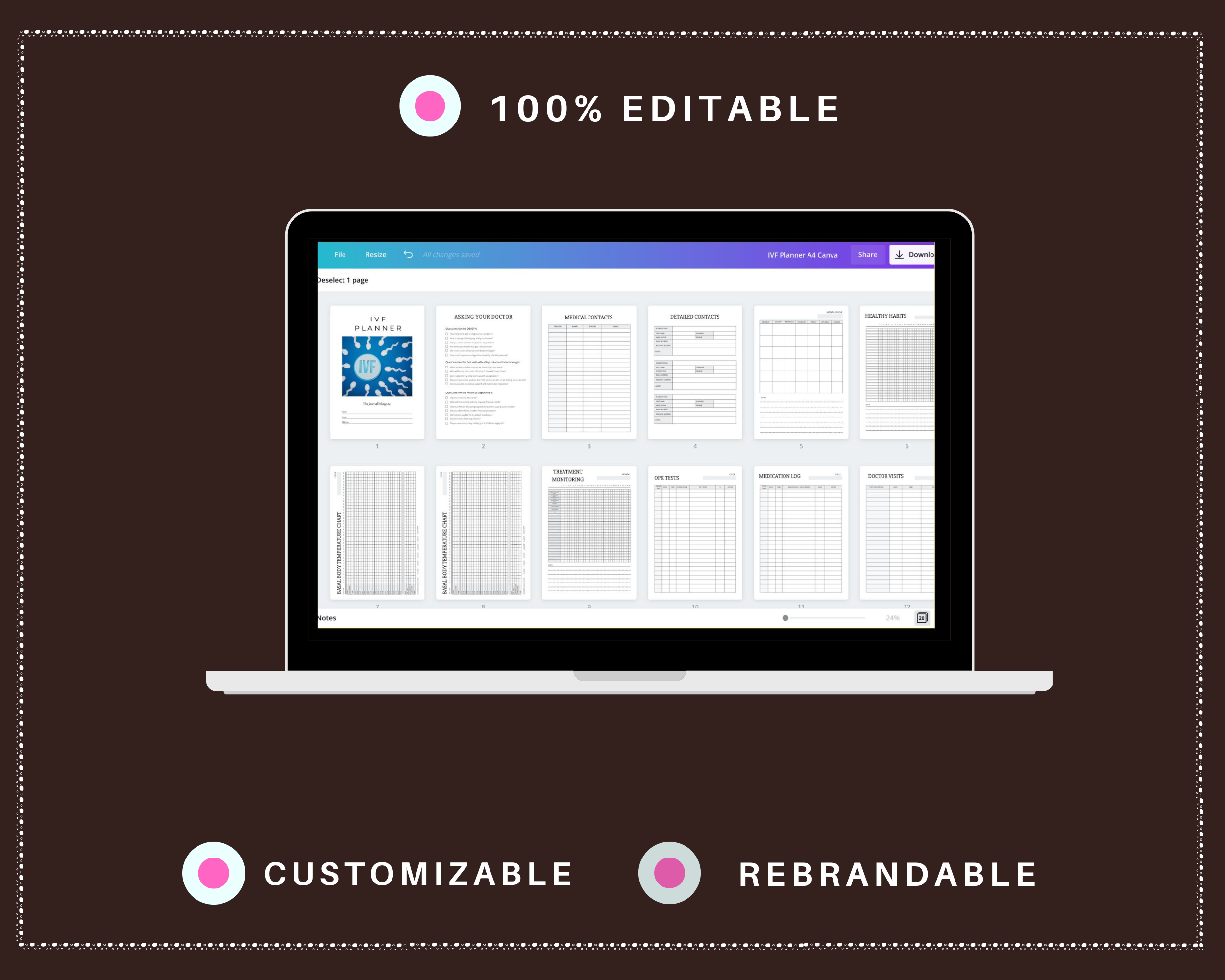 Editable IVF Planner Templates in Canva | Commercial Use