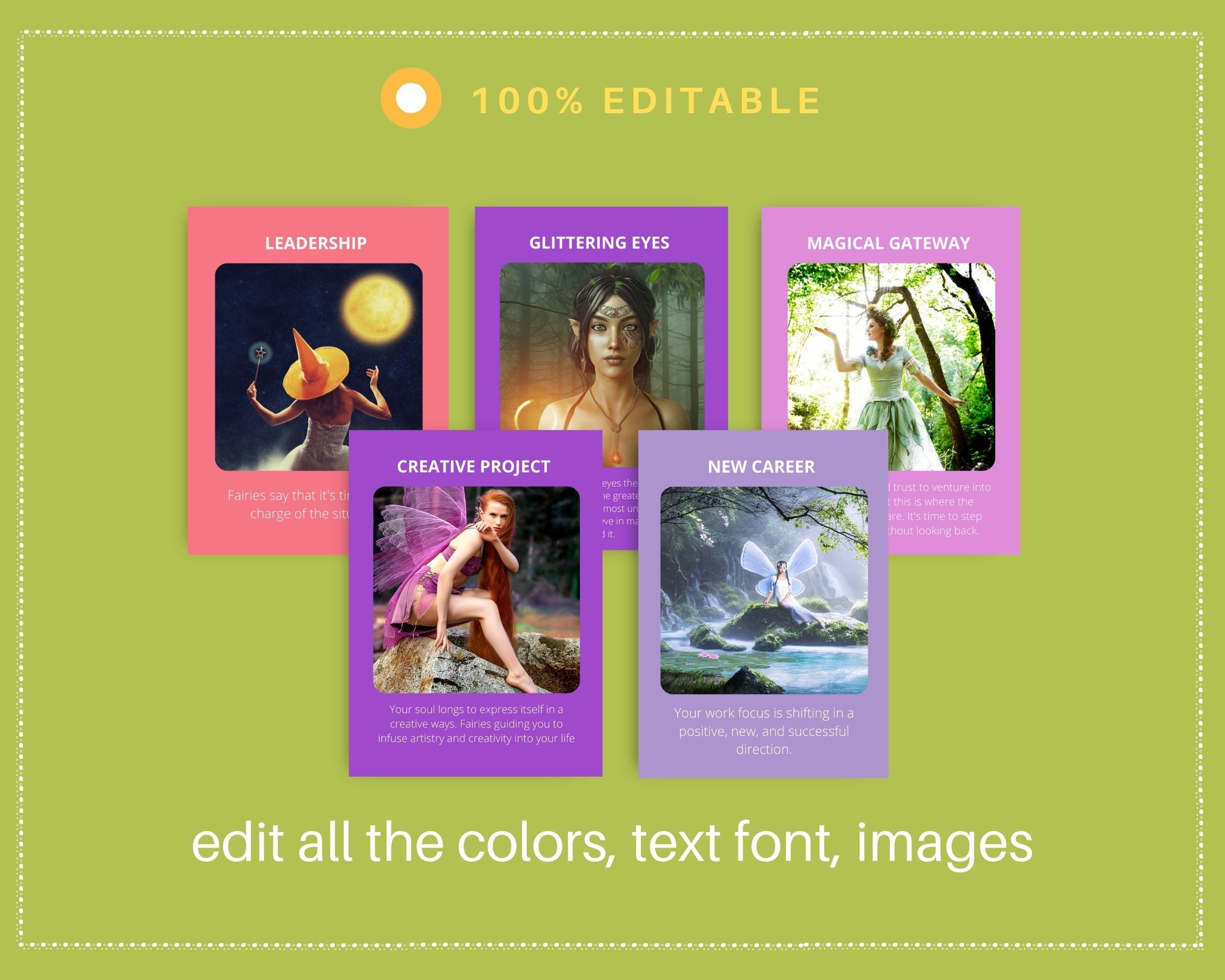 Messages from Fairies Oracle Card Deck | Editable 44 Card Deck in Canva | Size 3"x 4" | Commercial Use