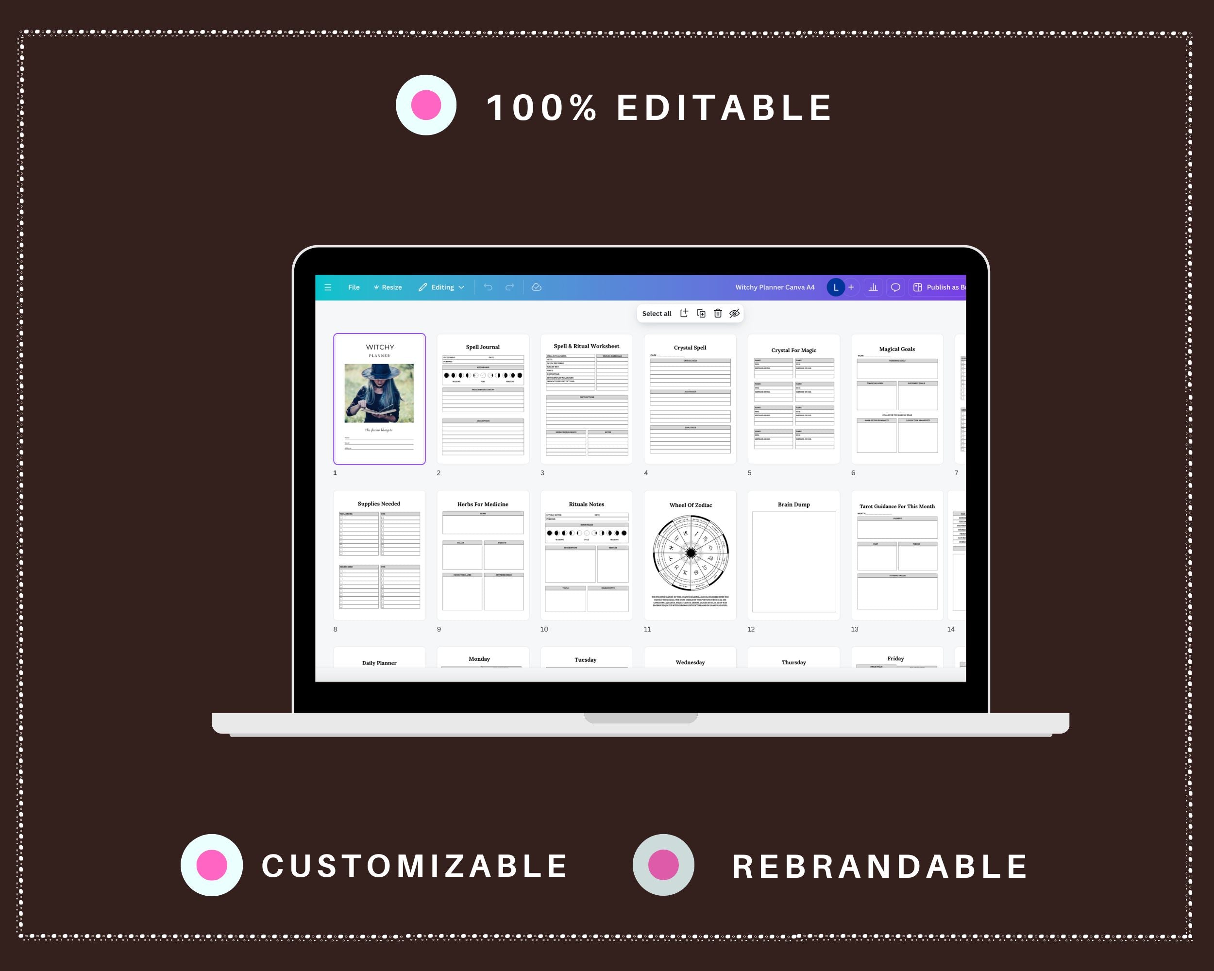 Editable Witchy Planner in Canva | Commercial Use