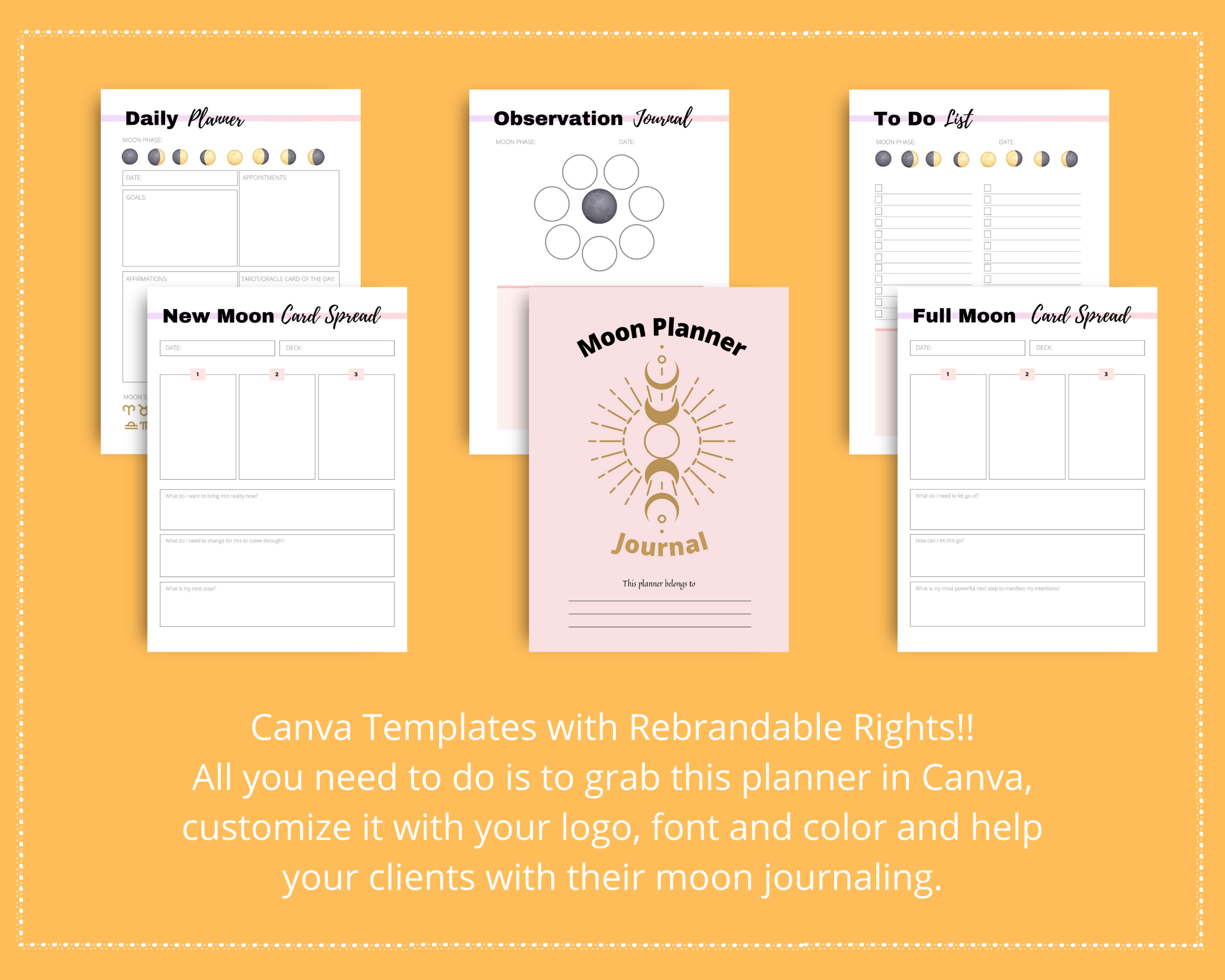 Editable Moon Journal Planner Templates in Canva | Commercial Use