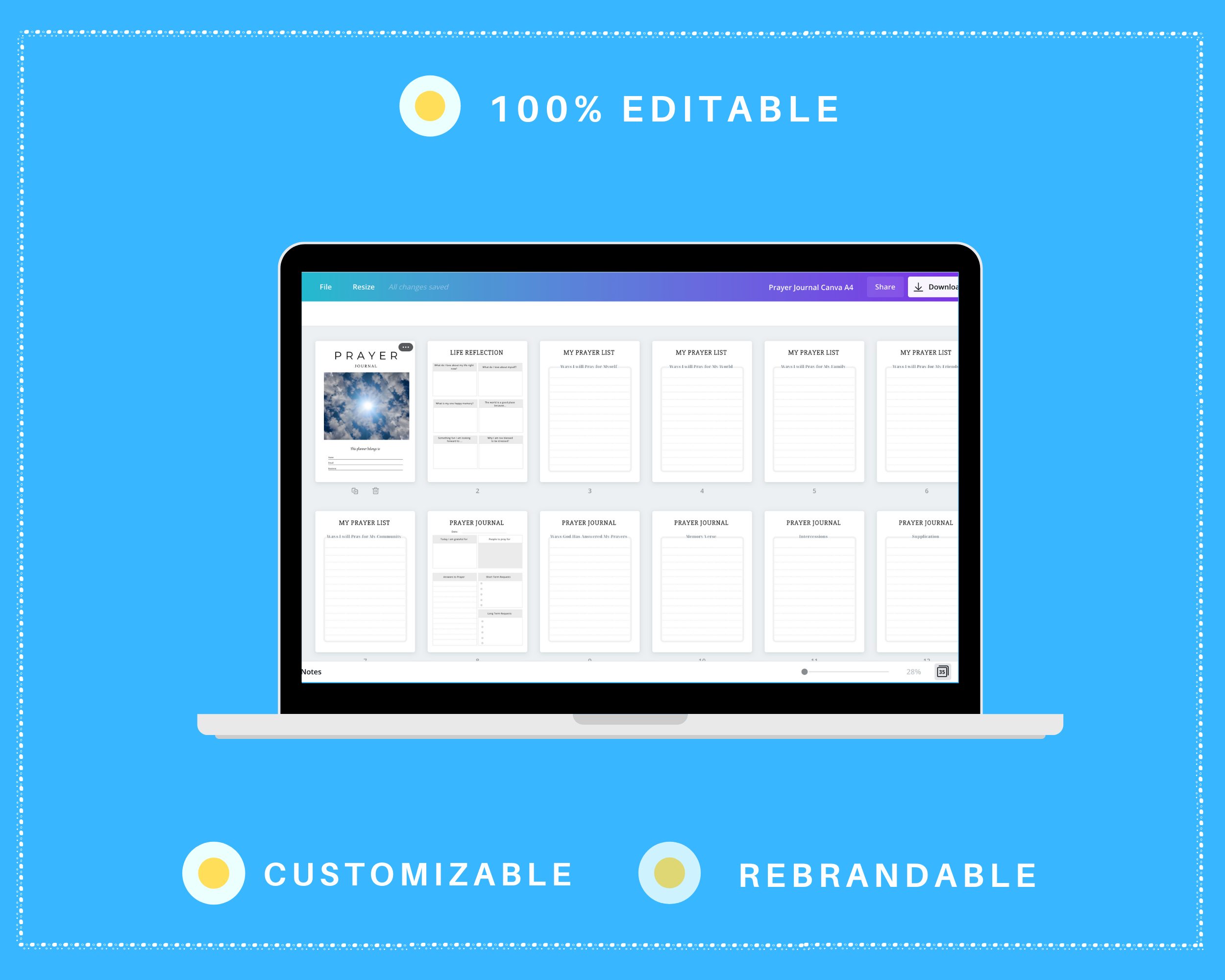 Editable Prayer Journal in Canva | Commercial Use